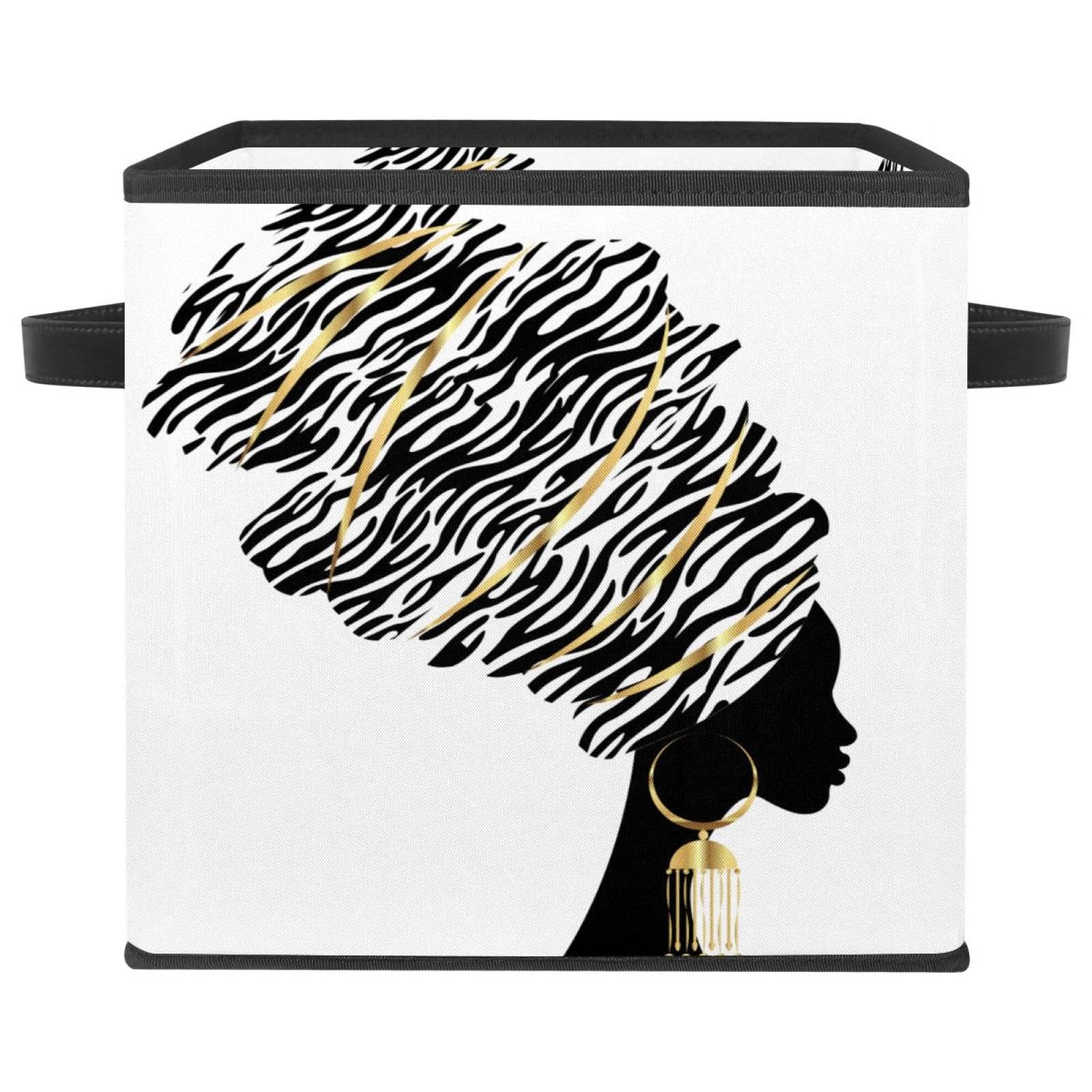 Boîte de rangement pliable motif femme africaine en tissu cube avec poignées pour placard