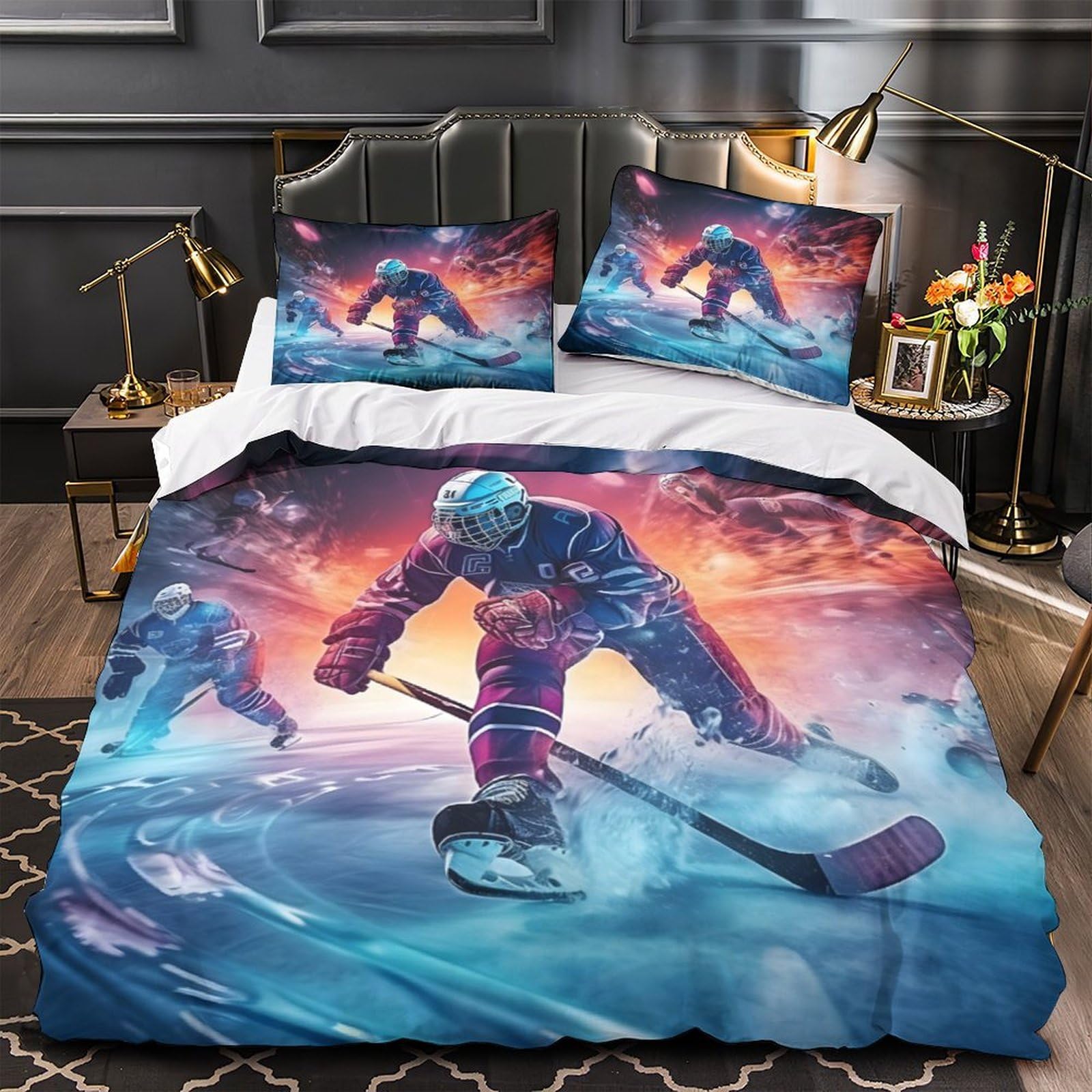 Housse de couette hockey 140x200cm microfibre respirante single pour lit enfant
