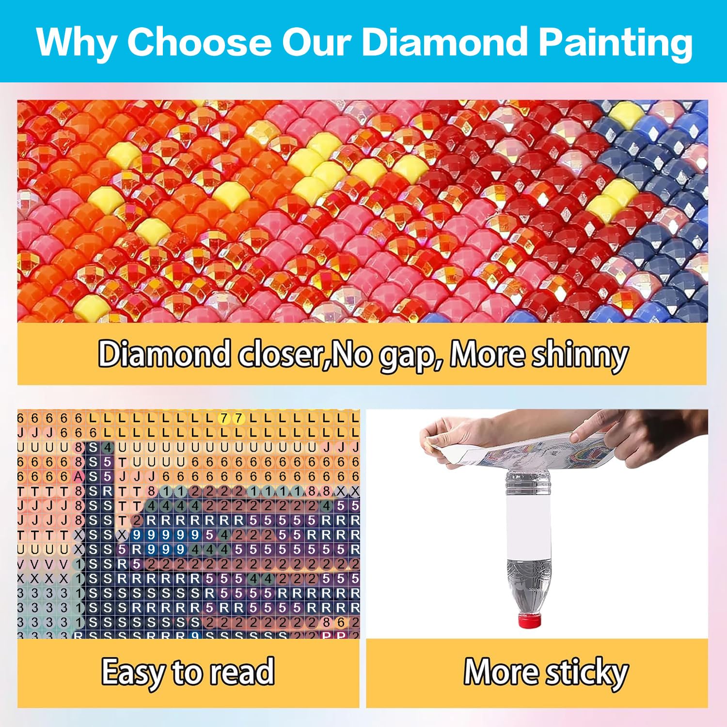 Kits de pintura de diamantes cuadrados, paquete de 9 piezas de arte de
