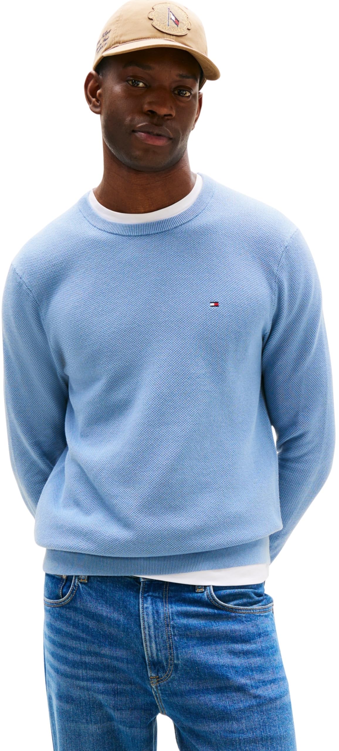 Tommy Hilfiger Men’s Regular Fit Essential Structure Crew Neck Jumper, Blue (Brisk Blue), S