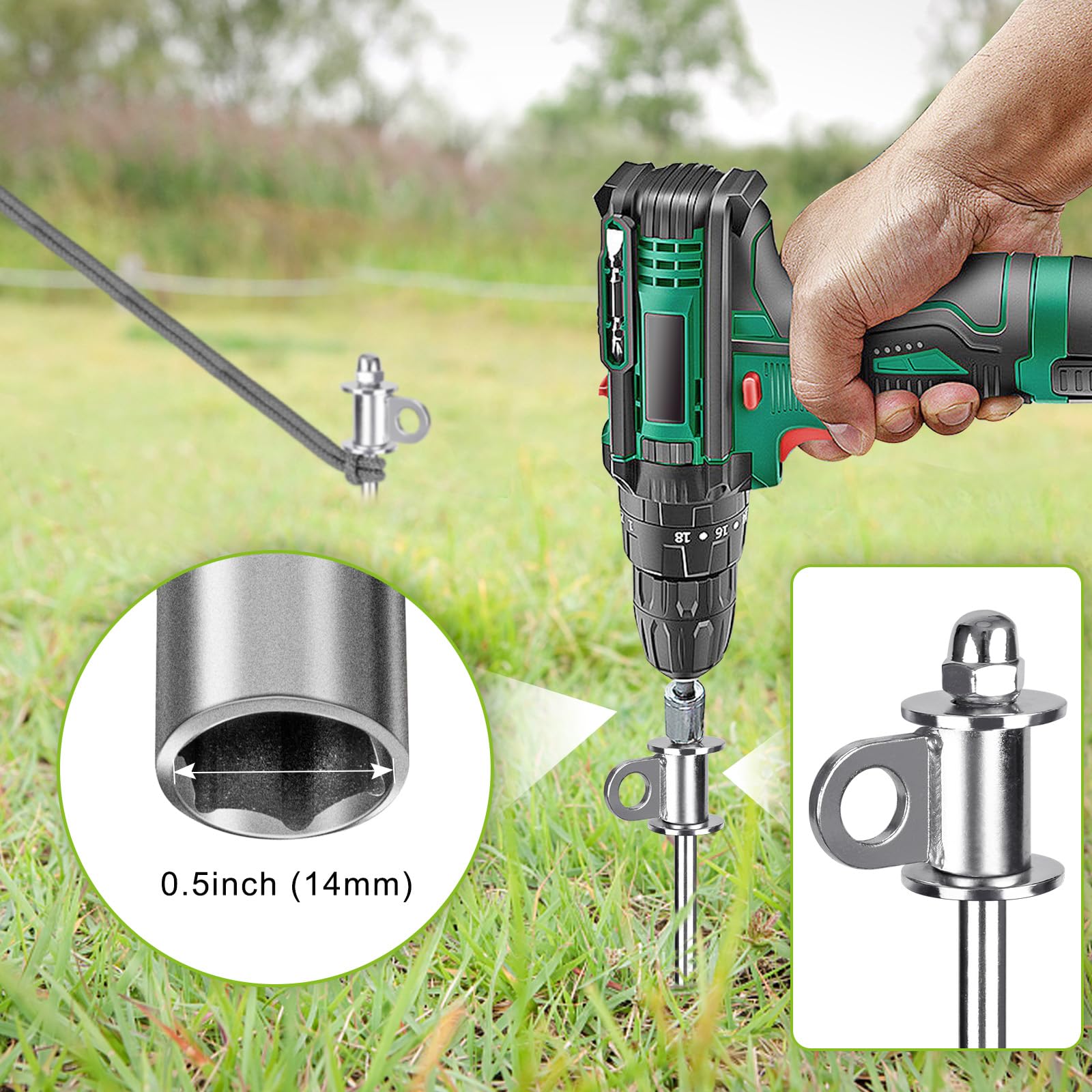 4 Stück Erdanker Bodenanker Heringe Camping - 32.5CM Zeltheringe,Vollständig Verschweißt, Einfach Einzuschrauben und Wiederverwendbar, für Campingzelte, Trampoline, Schuppen, Sicherung von