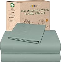 Vista 46 de California Design Den Juego de 2 sábanas individuales - 100% algodón orgánico, sensación de percal crujiente y transpirable, sábanas blancas