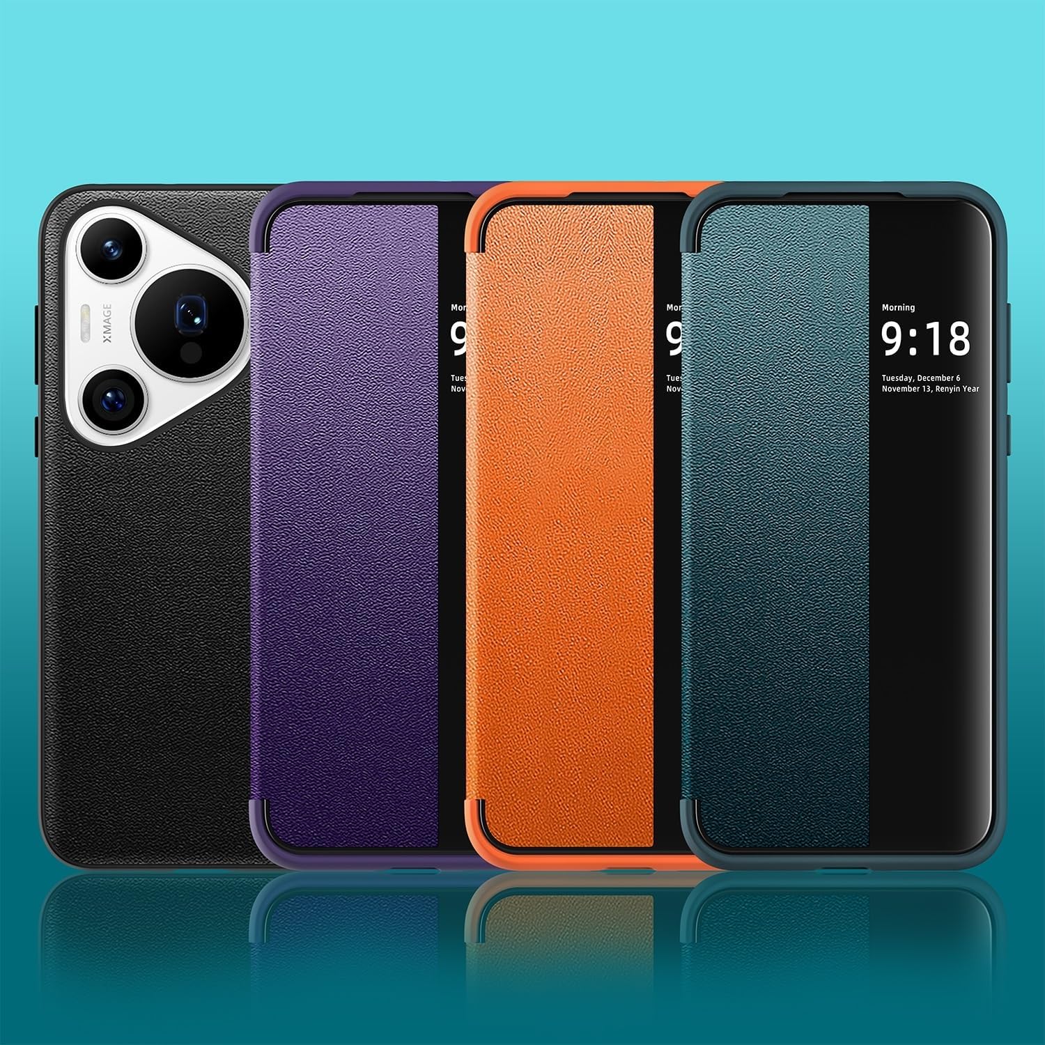Smart Case Compatible with Huawei Pura 70 Pro, Translucent View Window Ultra Slim Leather Protective Case for Huawei Pura 70 Pro（Orange）