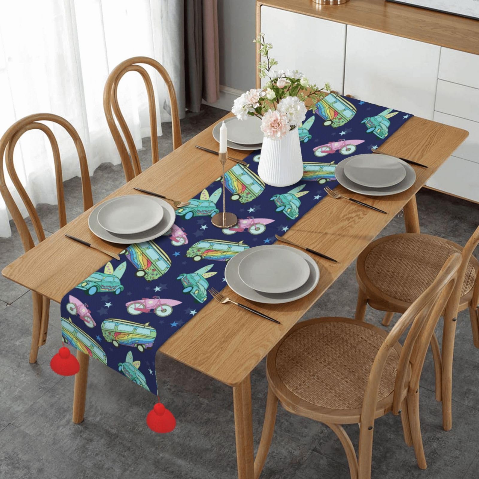 Chemin de table de Noël lavable anti-glisse pour repas de famille