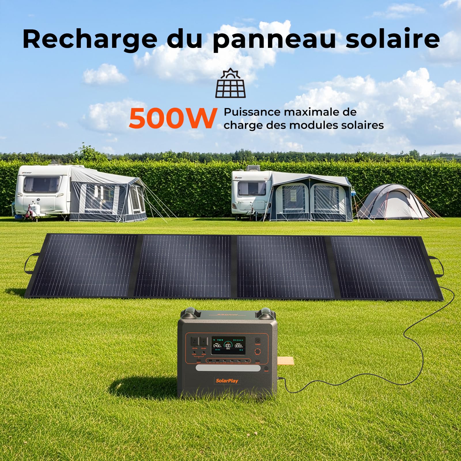 SolarPlay Station électrique portable, 2304 Wh batterie nomade LiFeP04, 2500w (crête 5000 w)1.5h Charge Complète Pour Camping, Rv& Alimentation électrique De Secours à Domicile