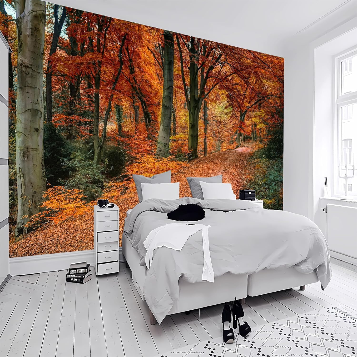 Carta da Parati Foresta 250x175 cm Fotomurale da Parete Paesaggio Autunnale Carta Parati Adesiva Muro 3D Poster Giganti da Parete Camera da Letto Soggiorno A-1516