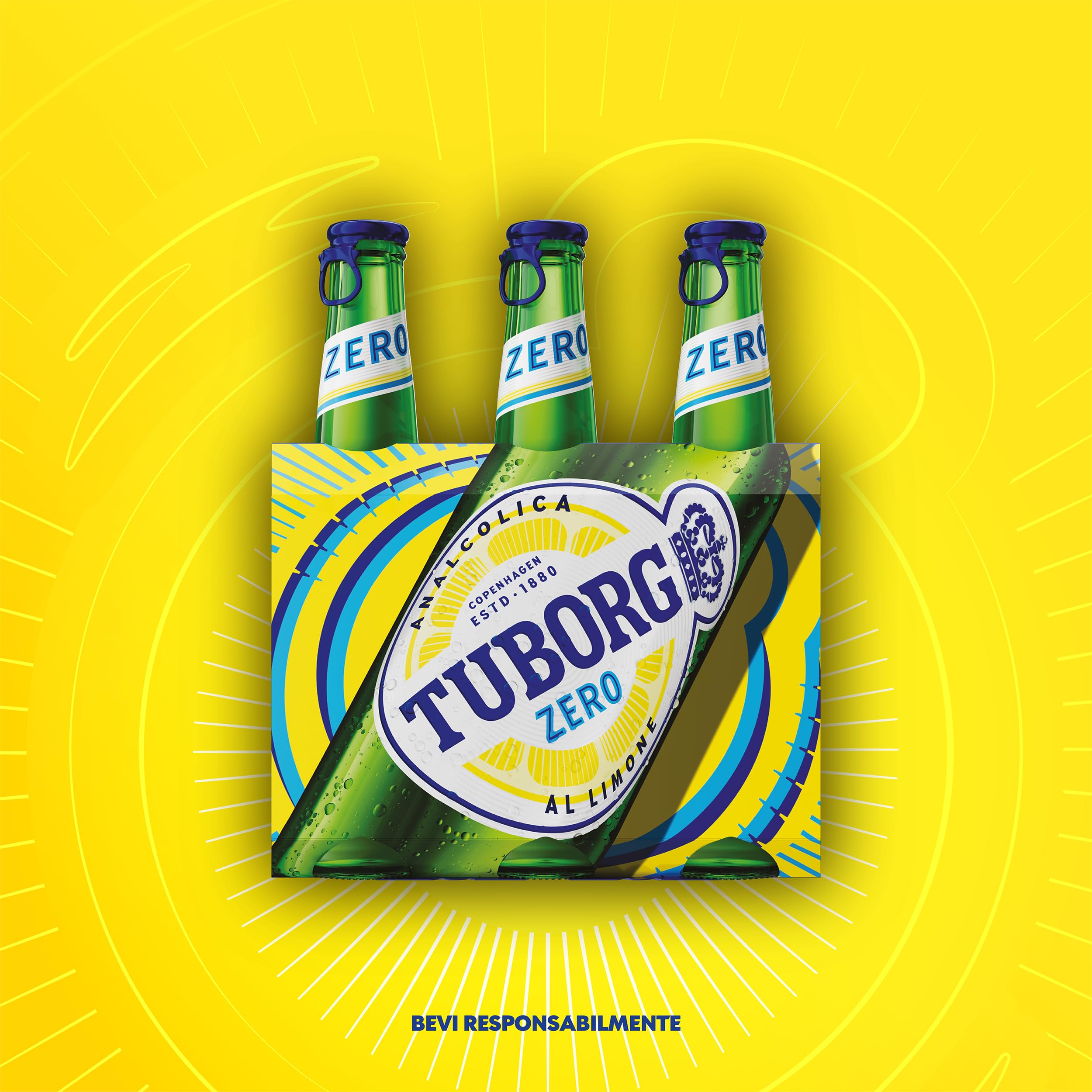 TUBORG Zero al Limone, Birra Analcolica al Limone, Bottiglia 33cl, Confezione da 24 Bottiglie