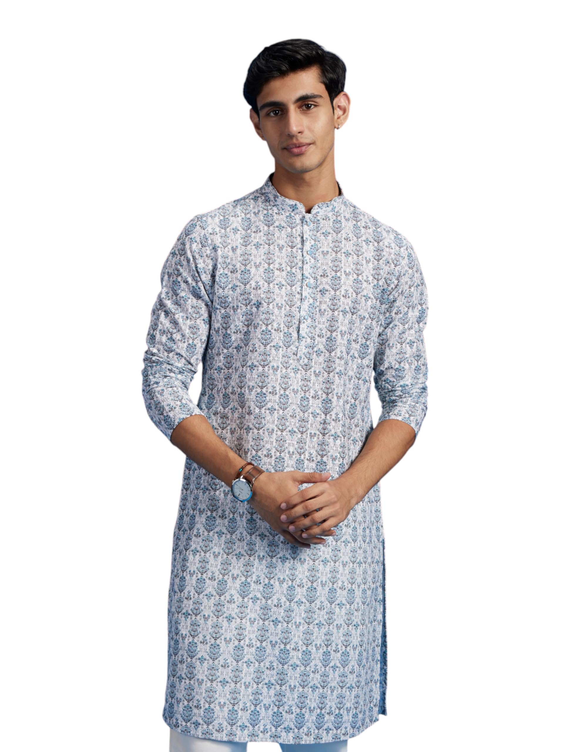 diwas by manyavar Men's Cotton Blend Printed Chikankari Kurta (1pc)-picture-22