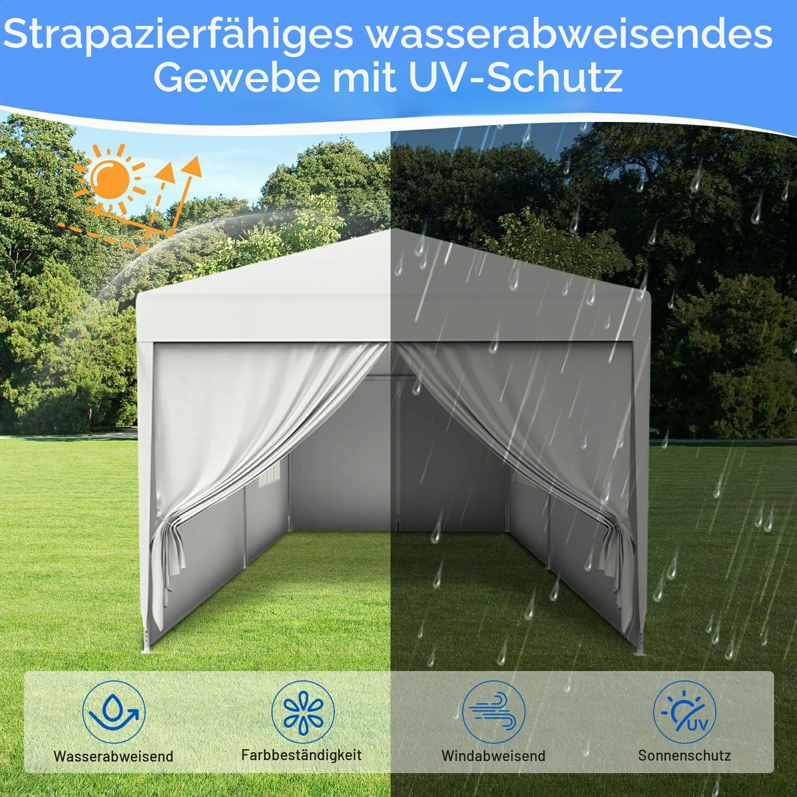 Kuro sagol Pavillon 3x6m，Partyzelt mit Abnehmbaren Seitenteilen,UV Schutz,Windschutz,Wasserdicht,Stabil,Faltpavillon,Gartenpavillon,Gartenzelt für Markt,Festival,Camping,Hochzeiten,Weiß