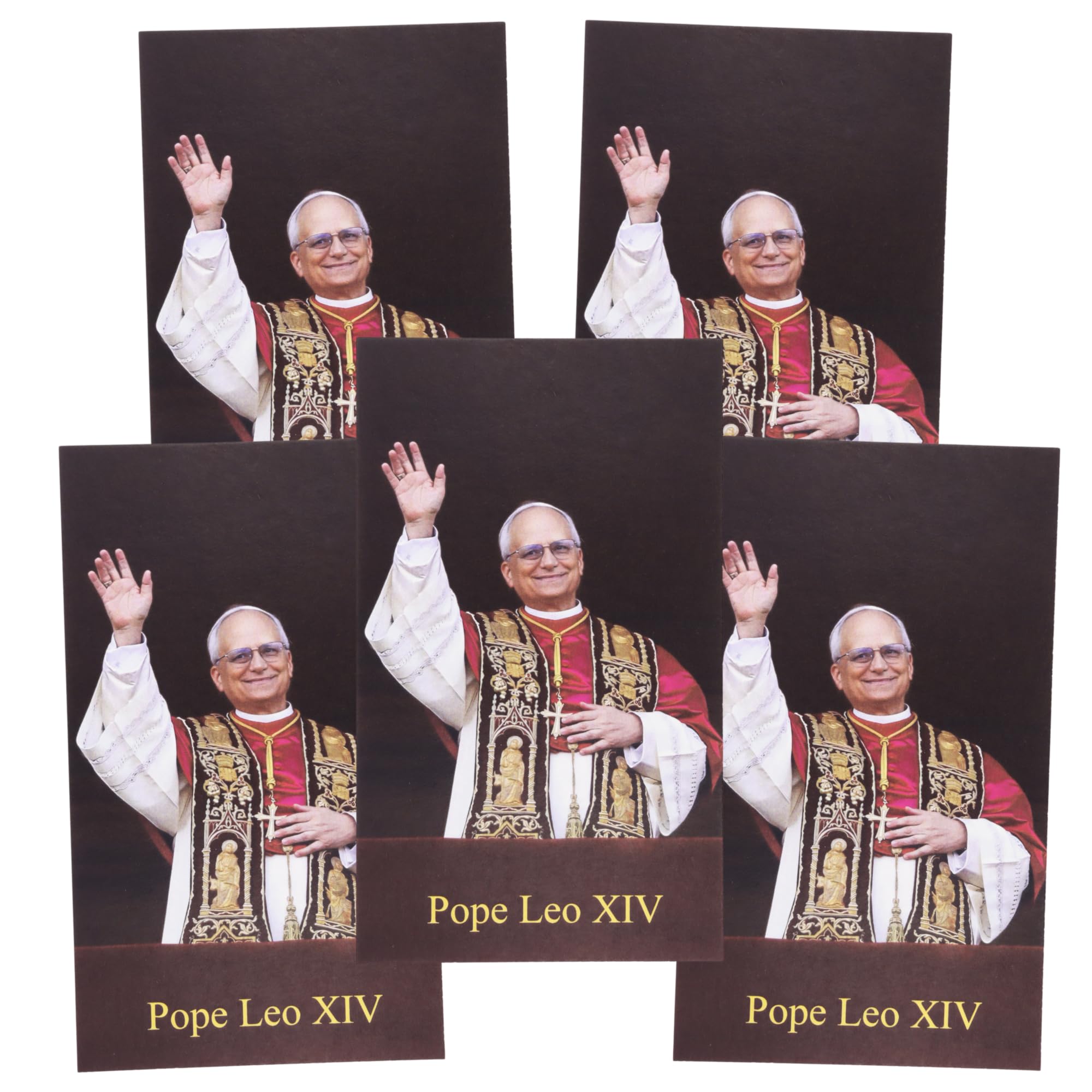 Pope Leo XIV Real Image Prayer Cards, Catholic Holy Card Set, Religious Handouts, 2 x 4 Inches (Pack of 5)