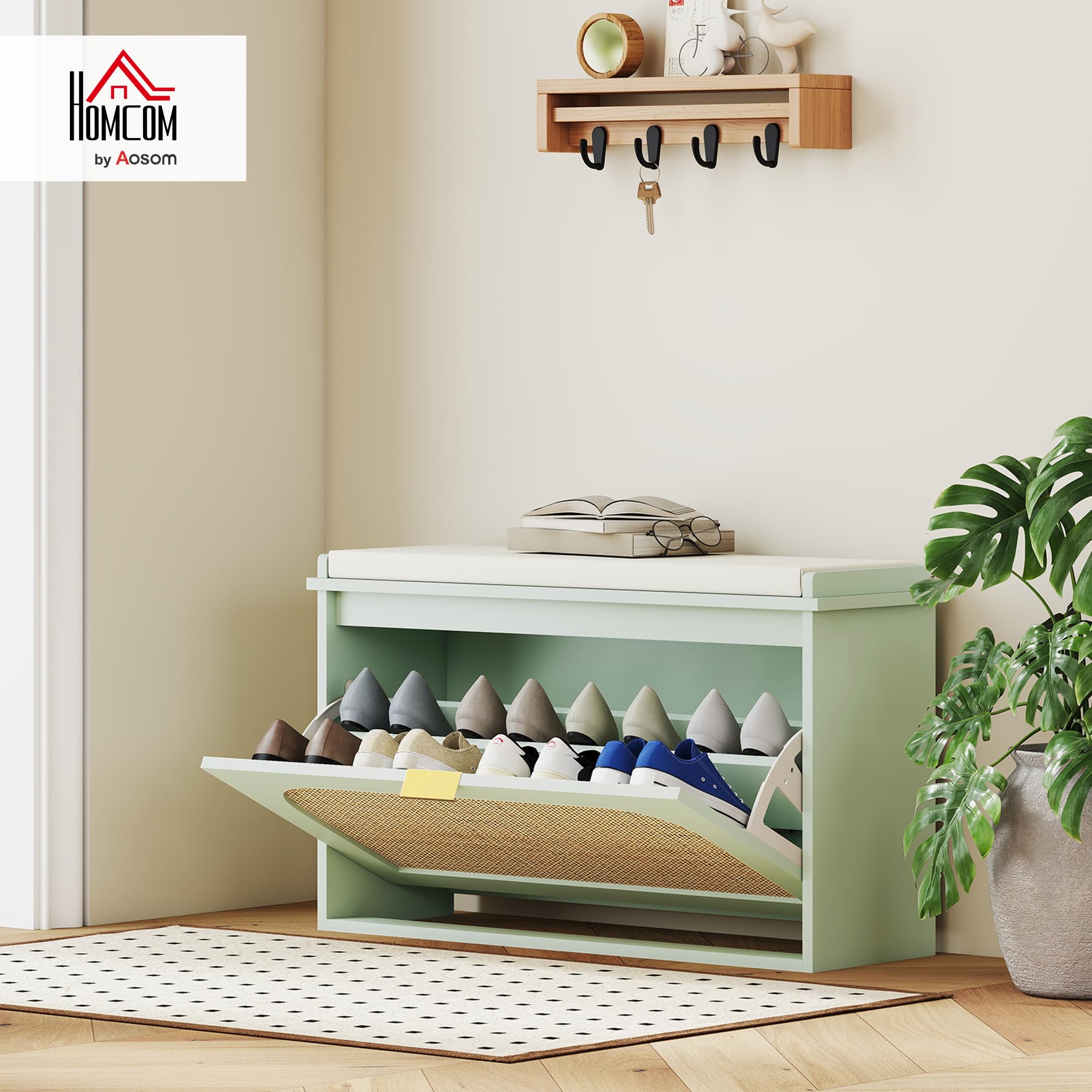 HOMCOM Panca Scarpe Ingresso Sed. Imbott. 80x26x47,5 cm Verde