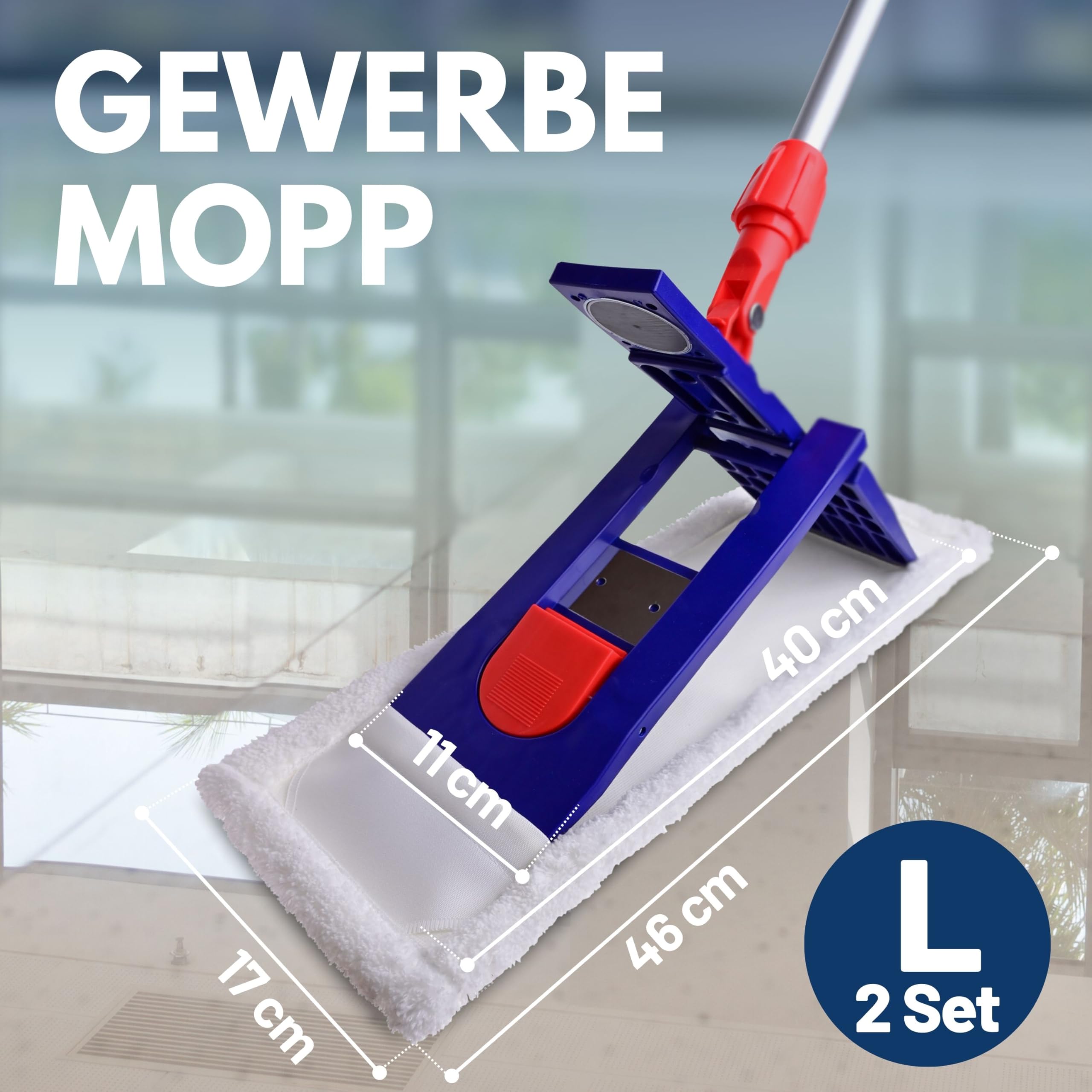 SONTY Profi Wischmopp 40 cm 2er Set – Bodenwischer mit Magnet Klapphalter, 40 cm Microfaser Wischbezug & verstellbarem Alu Moppstange | Wischmop für Gewerbe, Gastro, Haushalt & Hartböden