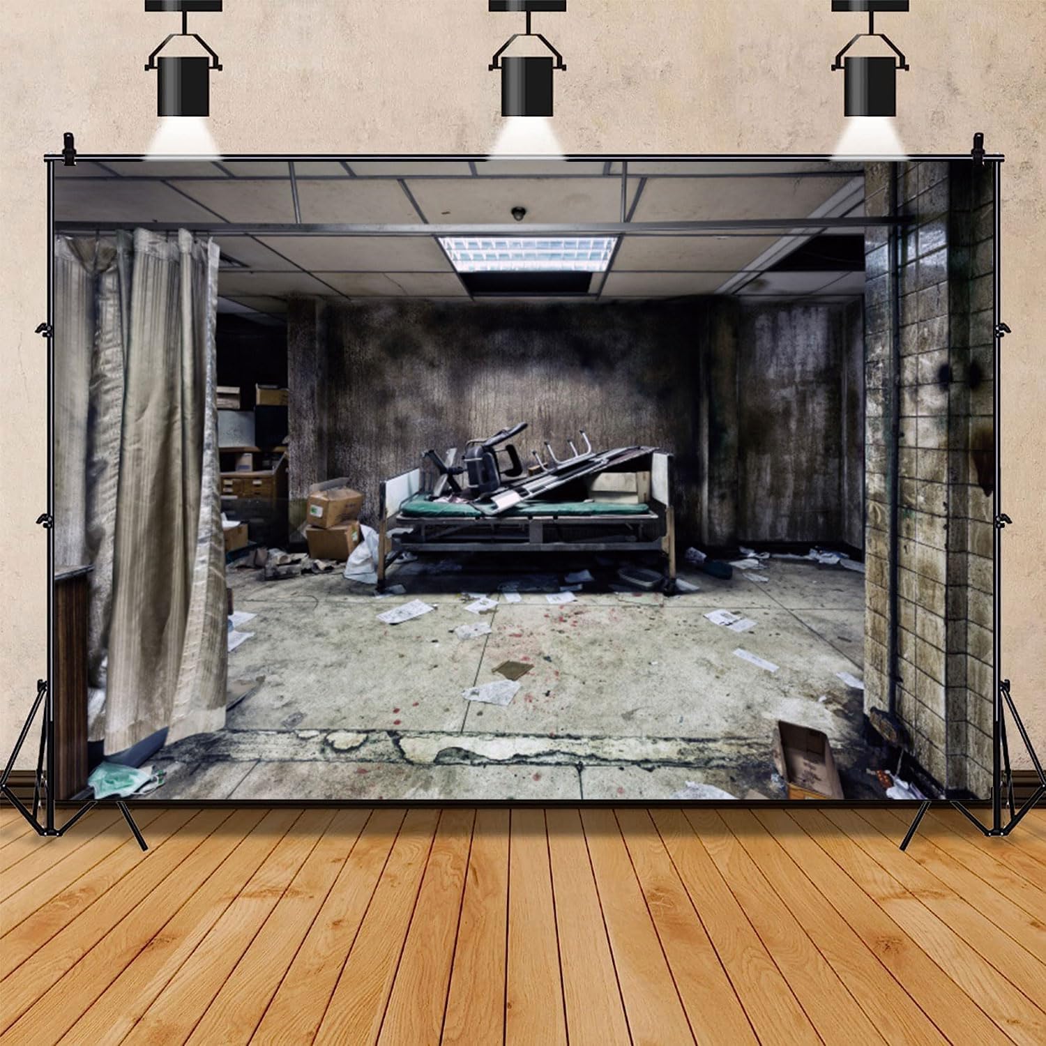 BELECO 8x6ft Fabric Creepy Hospital Backdrop Gloomy Insane Asylum Corridor Horror Abandoned Hospital Background Halloween Hospital Party Decorations Banner Photoshoot Studio Props - View #11
