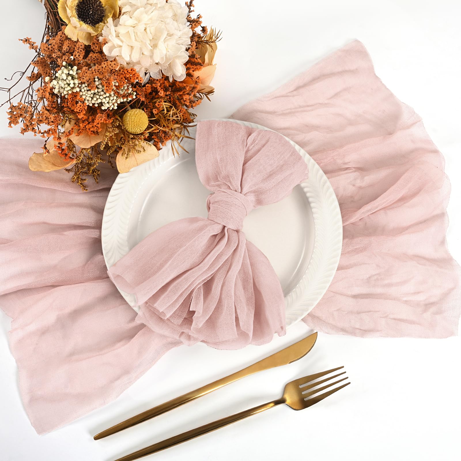 100 tovaglioli di stoffa rosa da cena in garza per matrimoni, tovaglioli di stoffa stropicciati, per casa, feste, decorazione rustica, 43 x 43 cm