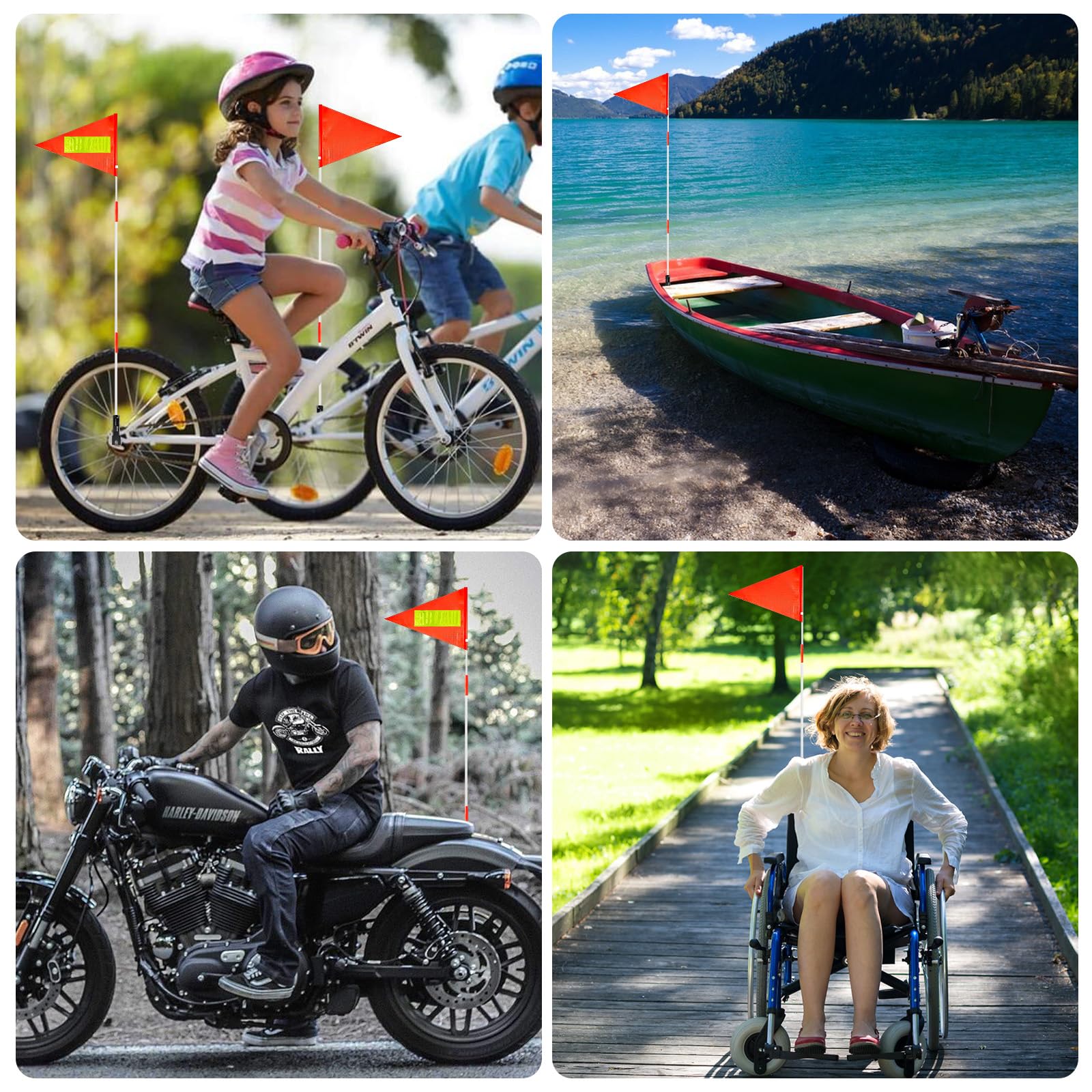 2 Pièces Drapeau de Vélo, Drapeau pour Remorque vélo, Fanion de Vélo, Petit Drapeau Réfléchissant, avec 6 Mât de Drapeau, 71 Perles Rayons Velo pour Remorque, Camions