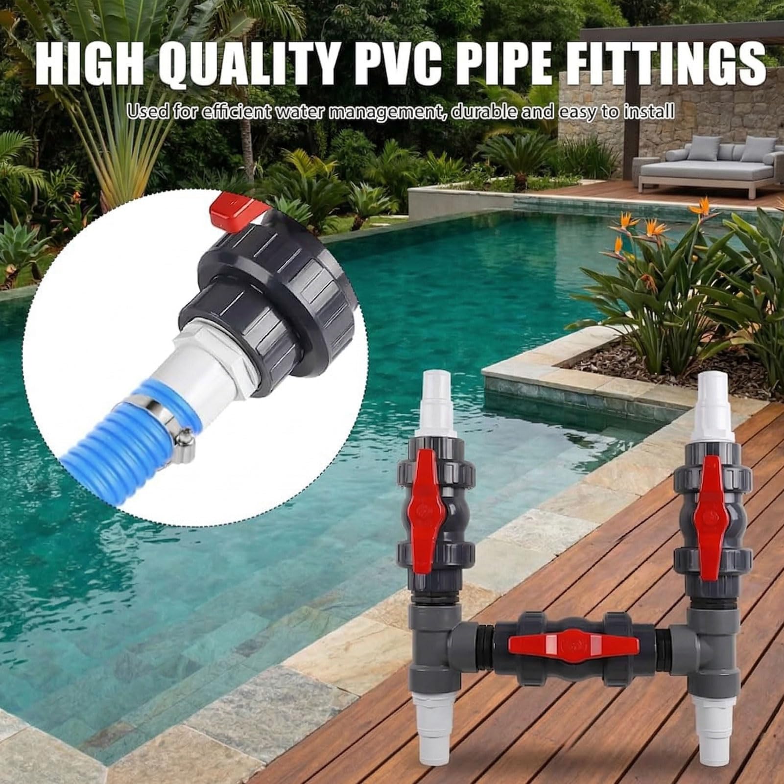 Kit de raccordement pour piscine - Diamètre : 50 mm - Pompe à chaleur avec tuyaux - Chauffage solaire de piscine - Bypass - Kit de dérivation
