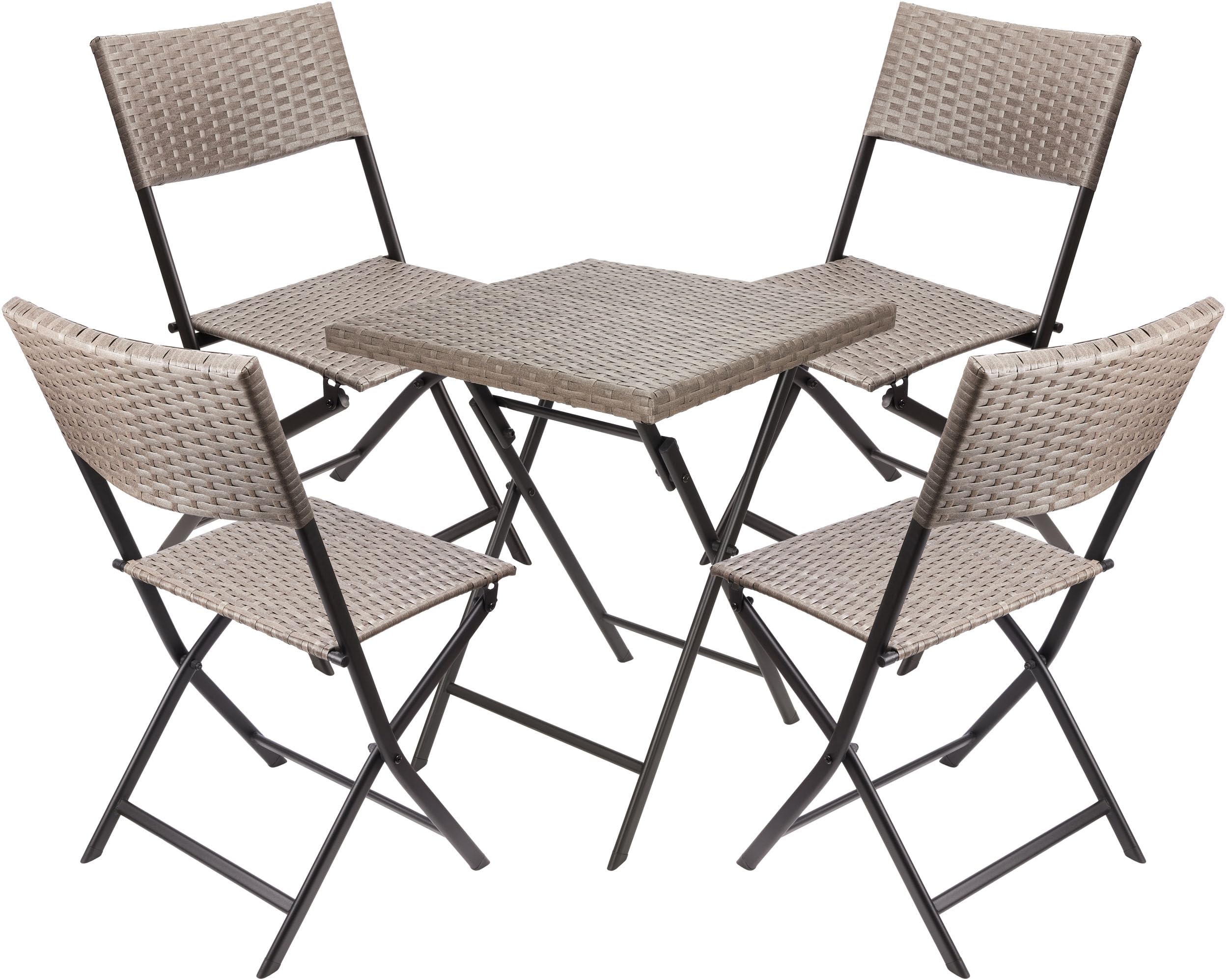 BRUBAKER Set de Balcón Toskana con Mesa y 4 Sillas Plegables - Impermeable, Plegable y Ahorra Espacio - Grupo de Asientos de Poliratán para Balcón Terraza Jardín - Set de Bistro - Gris Marrón