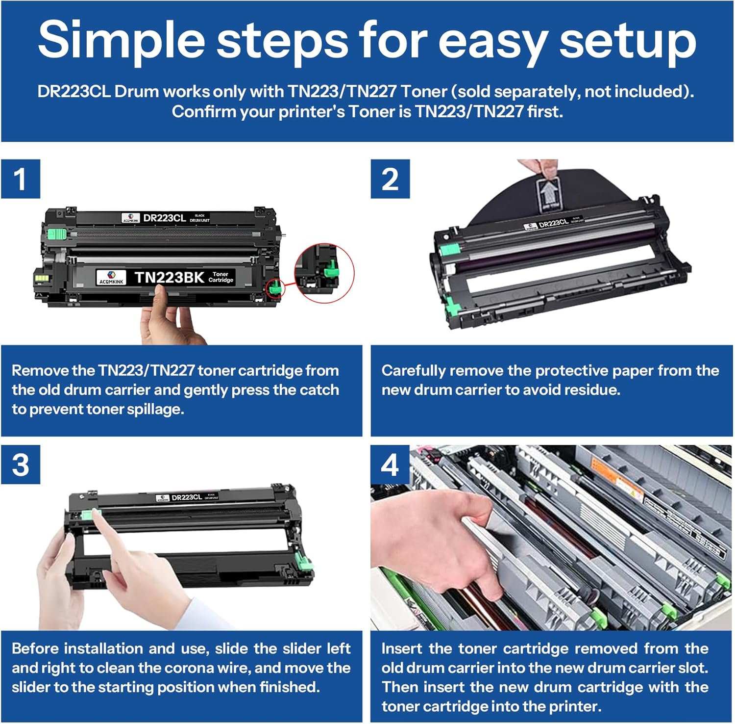 DR223CL DR-223CL High Yield Drum Unit Set Replacement for Brother HL-L3210CW HL-L3230CDW HL-L3270CDW HL-L3290CDW MFC-L3710CW MFC-L3750CDW MFC-L3770CDW Printer 4 Pack (No Toner)
