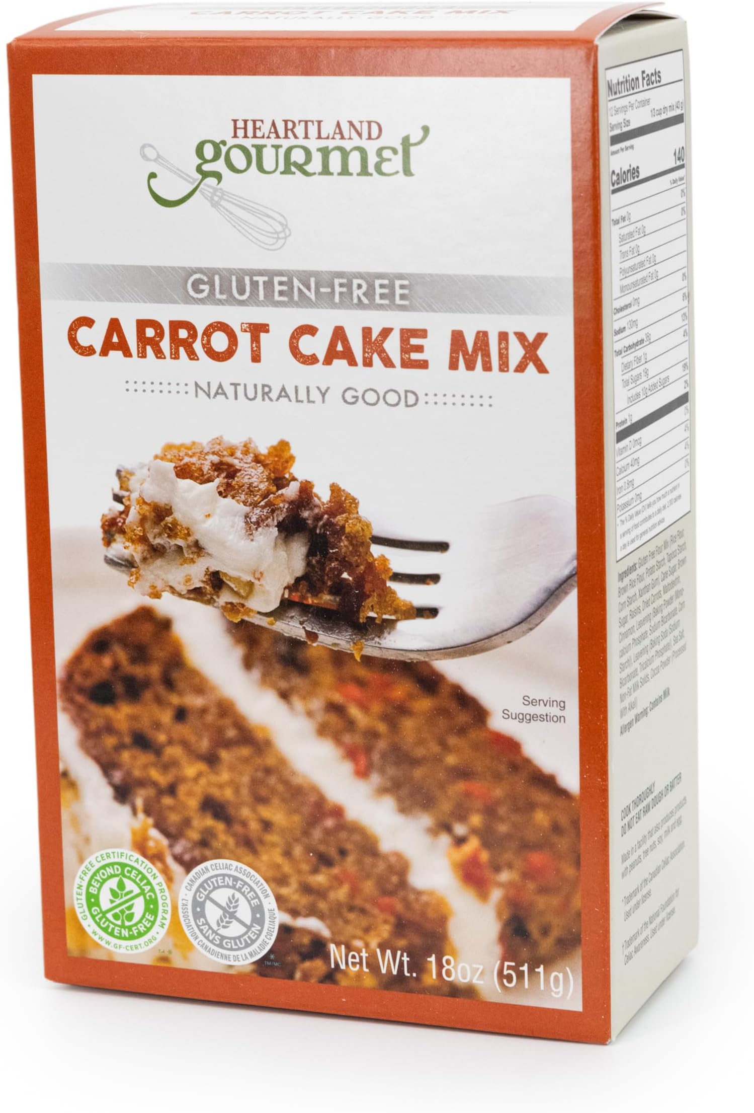 Heartland Gourmet Gluten Free Carrot Cake Mix - Soft and Moist - Certified Gluten Free Ingredients - All Purpose - Safe for Celiac Diet - 2020 - Pack of 1