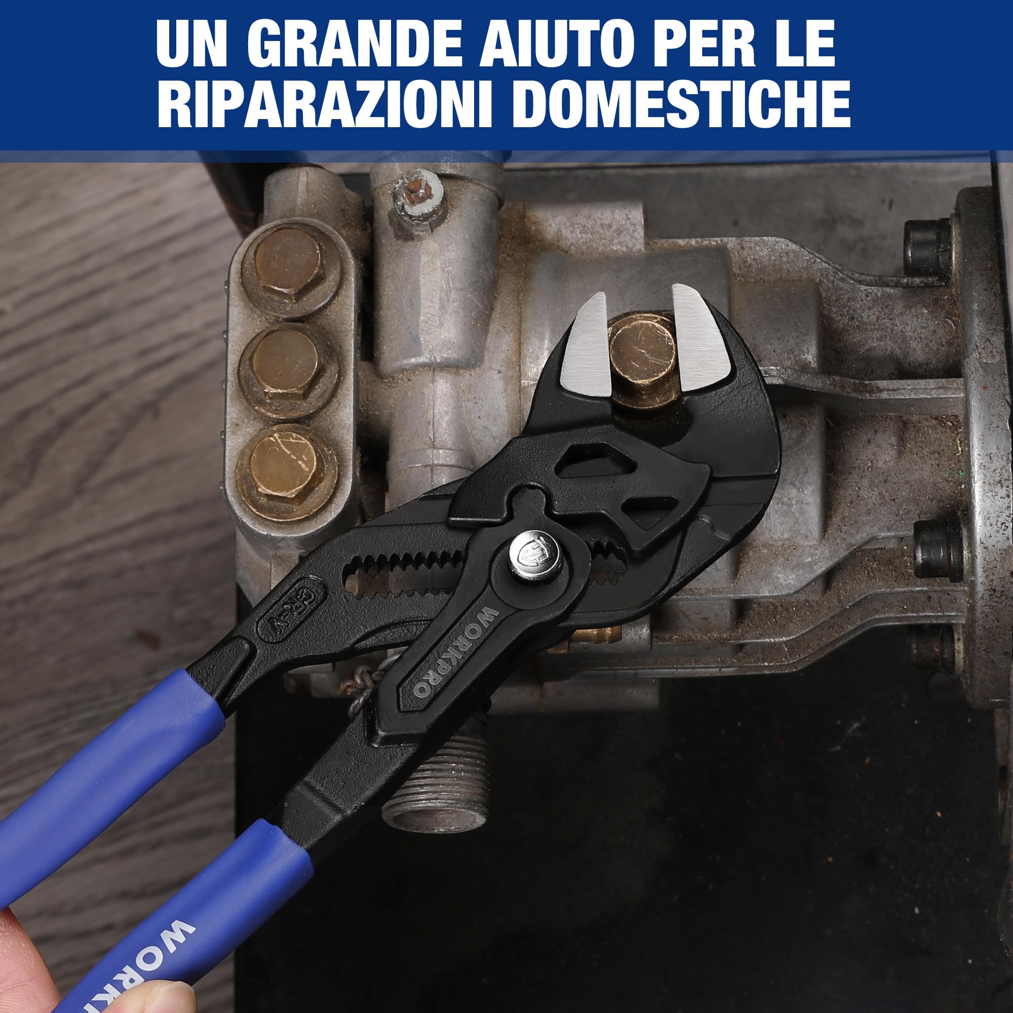 WORKPRO Pinza Chiave da 255 mm, Pinza Chiave Cr-V, Chiave Regolabile, Pinza con Ganascia Autoregolante, Apertura Massima della Ganascia 50 mm, Impugnatura Ergonomica