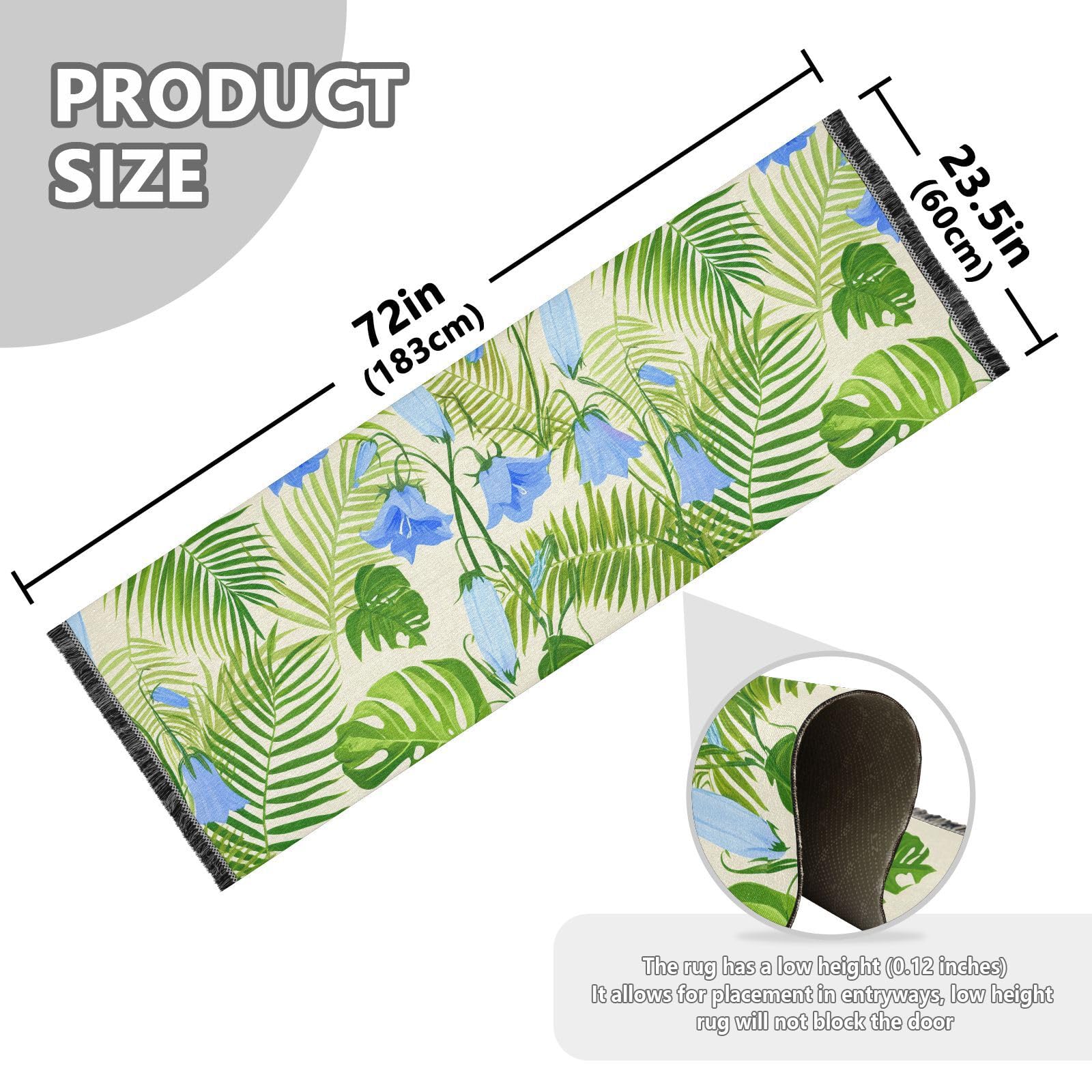 Leaves Bluebells Natural Beige Runner Rug for Hallways Kitchen Rugs Washable Rug for Bedroom Laundry Room Bathroom