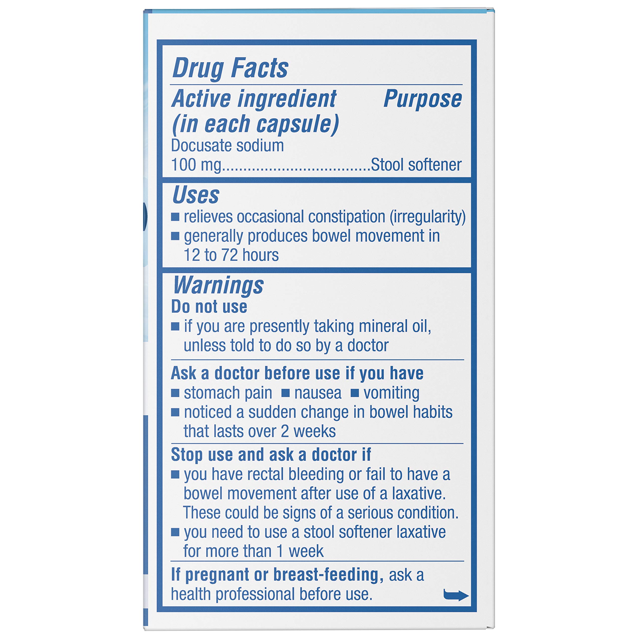 Colace Regular Strength Stool Softener 100 mg Capsules 30 Count Docusate Sodium Stimulantfree