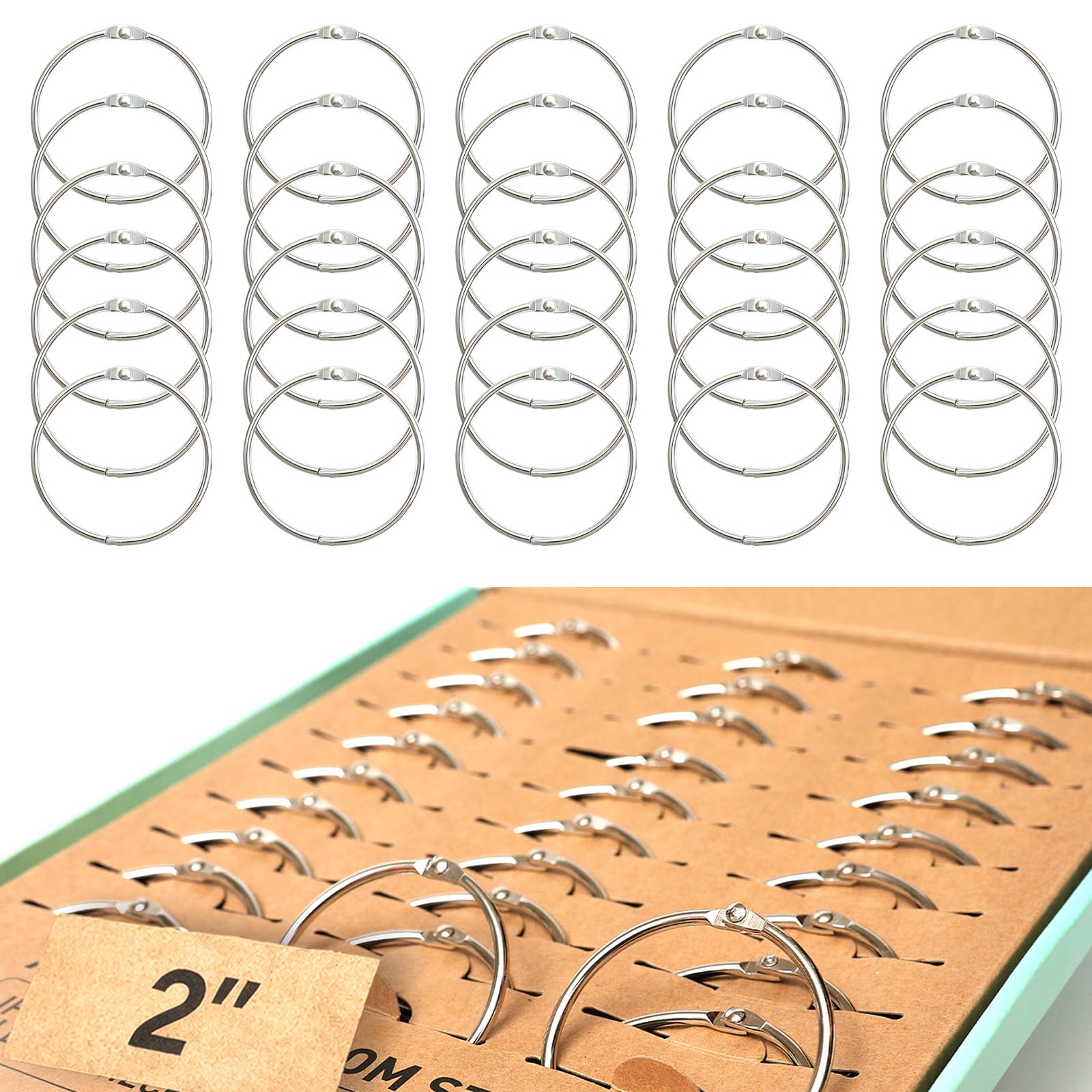 Starhali 2 Inch Binder Rings 30 Pack: Premium Metal Book Rings in FSC Certified Box with Individual Paper Slots, Heavy Duty Organizer for Index Cards,
