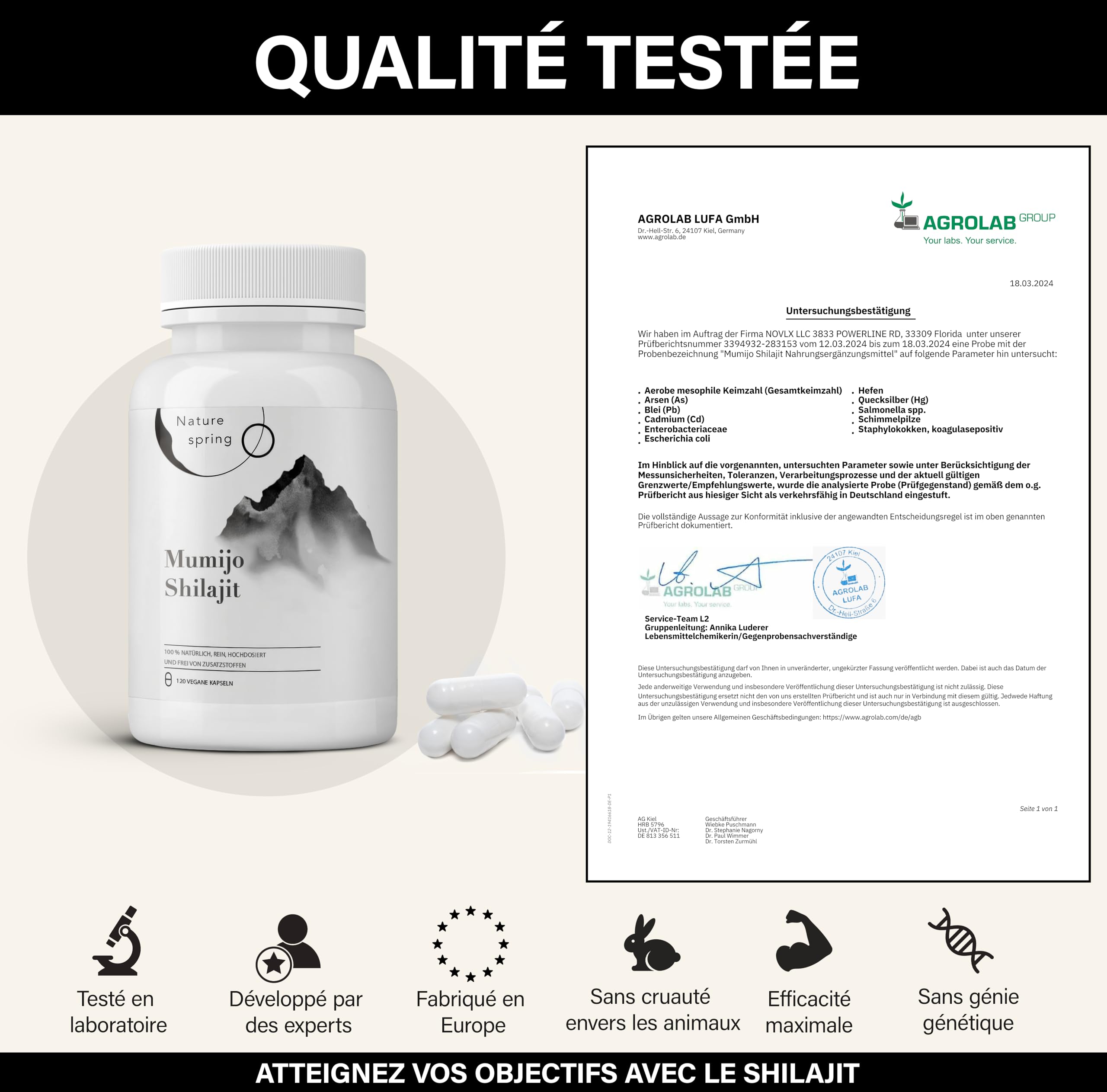 Extrait pur de Shilajit 120 capsules | +2 mois | Source himalayenne hautement potente avec acide fulvique| acide humique et oligo-éléments | Nature spring®