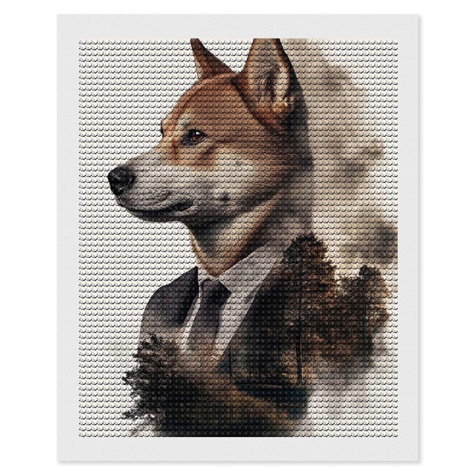 Junmoney Dog in Suit with Forest Background Round Drill Diamond Painting 16"x20", Satisfying Creative Project, Complete Accessories, Printed Canvas