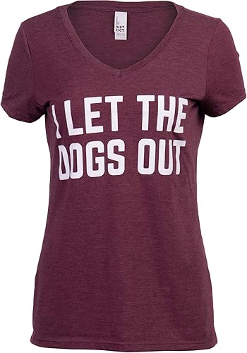 Miniatura 6 de Camiseta con cuello en V para mujer con texto en inglés "I Let The Dogs Out"