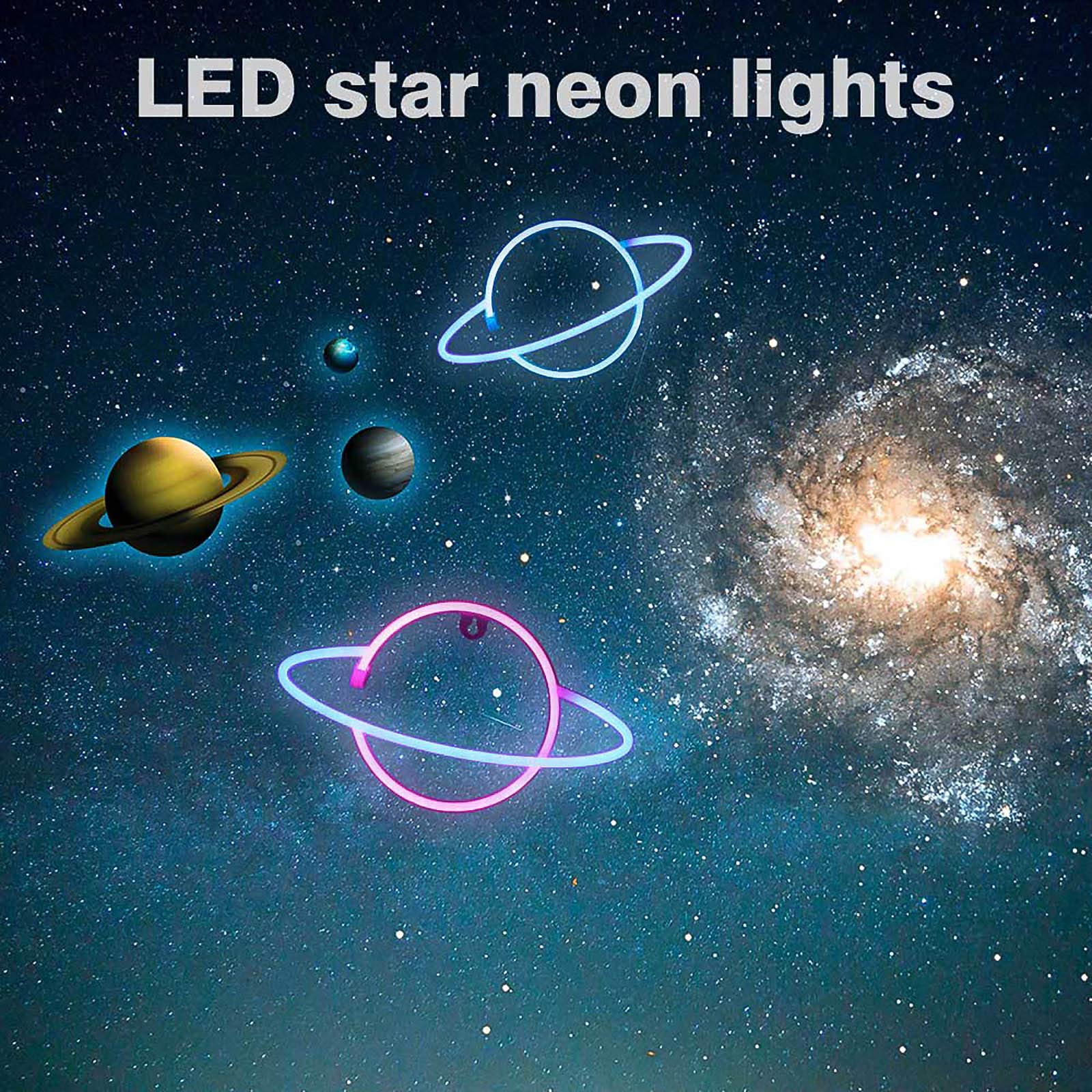 YUNYODA Planet Neon Signs - Letreros De Neón Con Base LED Lámpara De