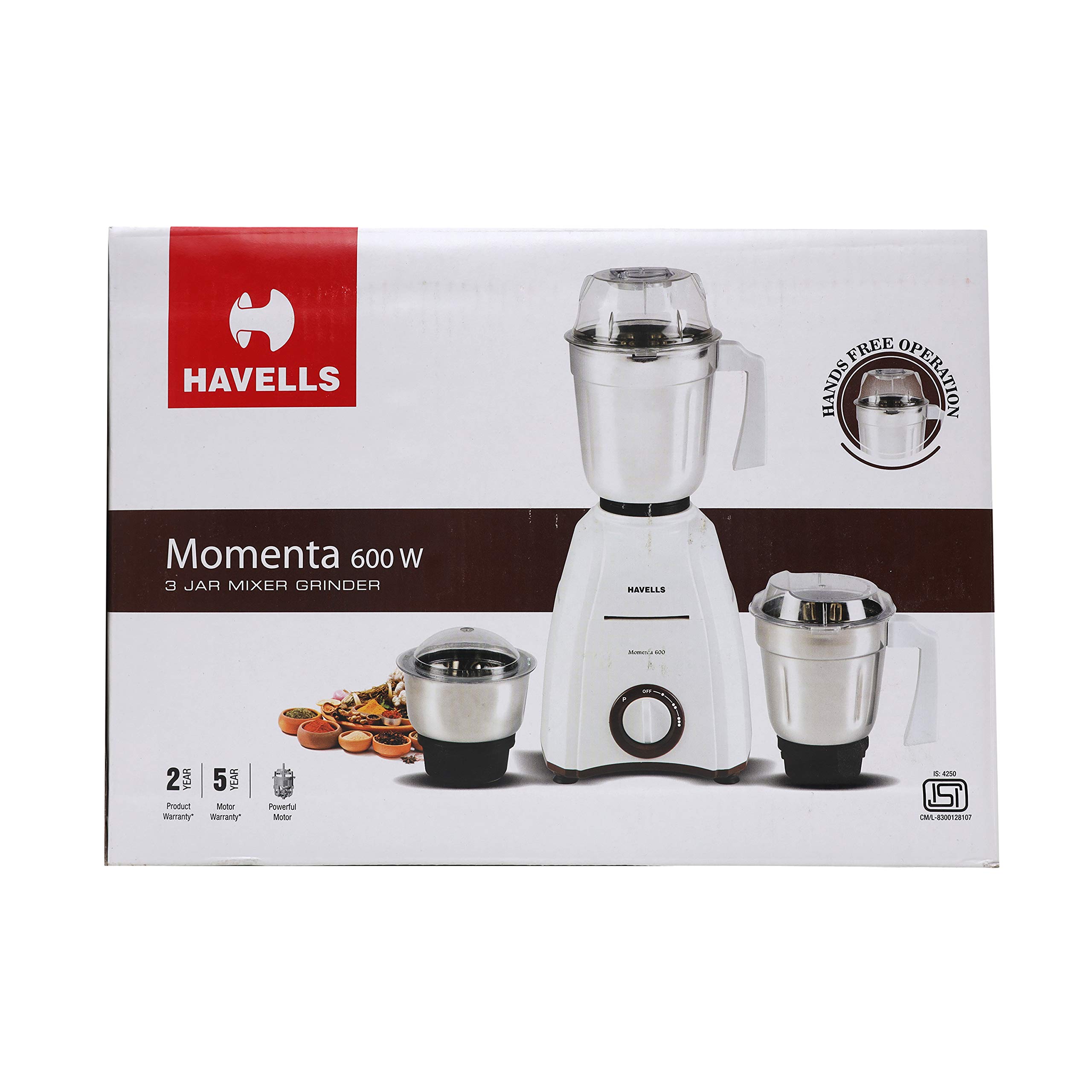 Havells Momenta Mixer Grinder with Stainless Steel Blades, 600W (White)-image-9