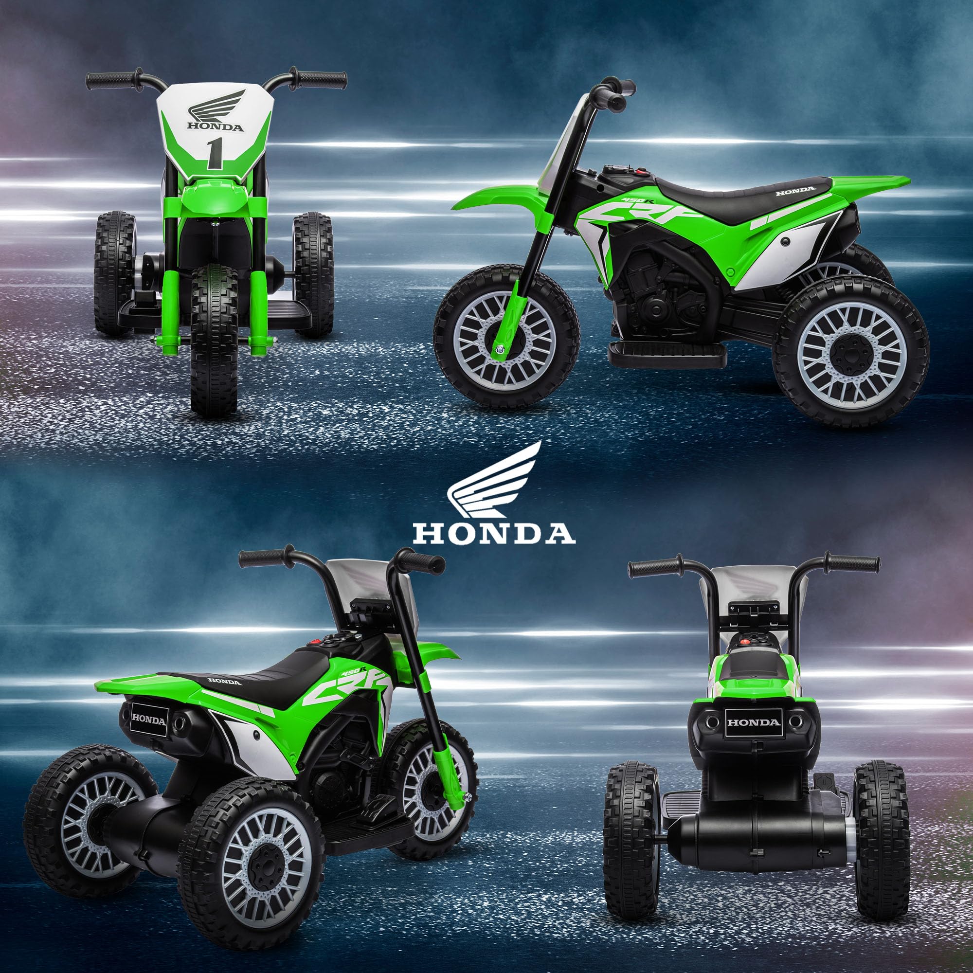Moto da Cross Elettrica per Bambini HOMCOM Licenza Honda CRF450RL 3 Ruote 71x40.5x43.5 cm Verde