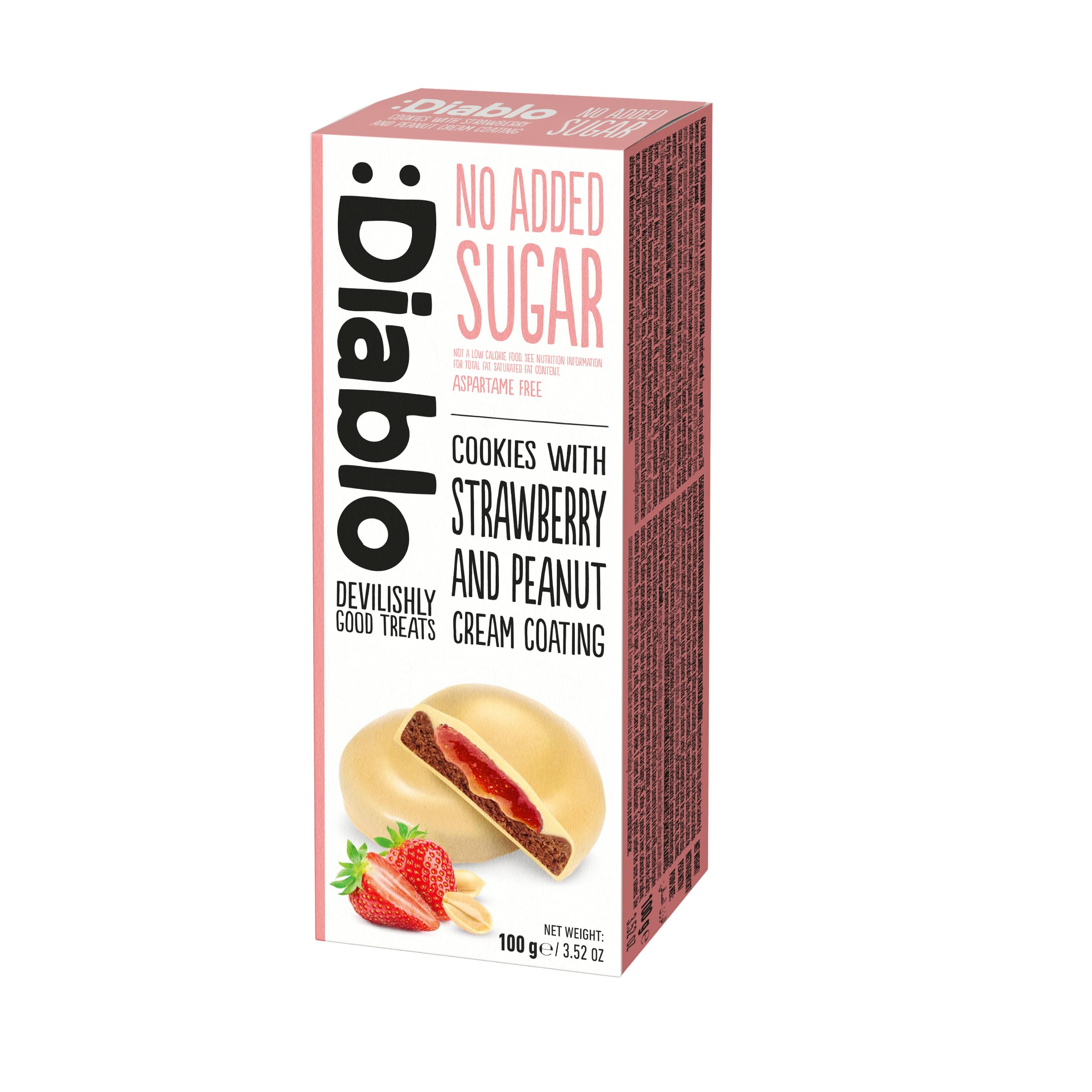 Diablo No Added Sugar Cookies with Strawberry and Peanut Cream Coating – Delicious No Sugar Biscuits, Guilt-Free Snacks for Adults & Families, Sweet Treats Sweetened with Maltitol, 100g (Pack of 1)