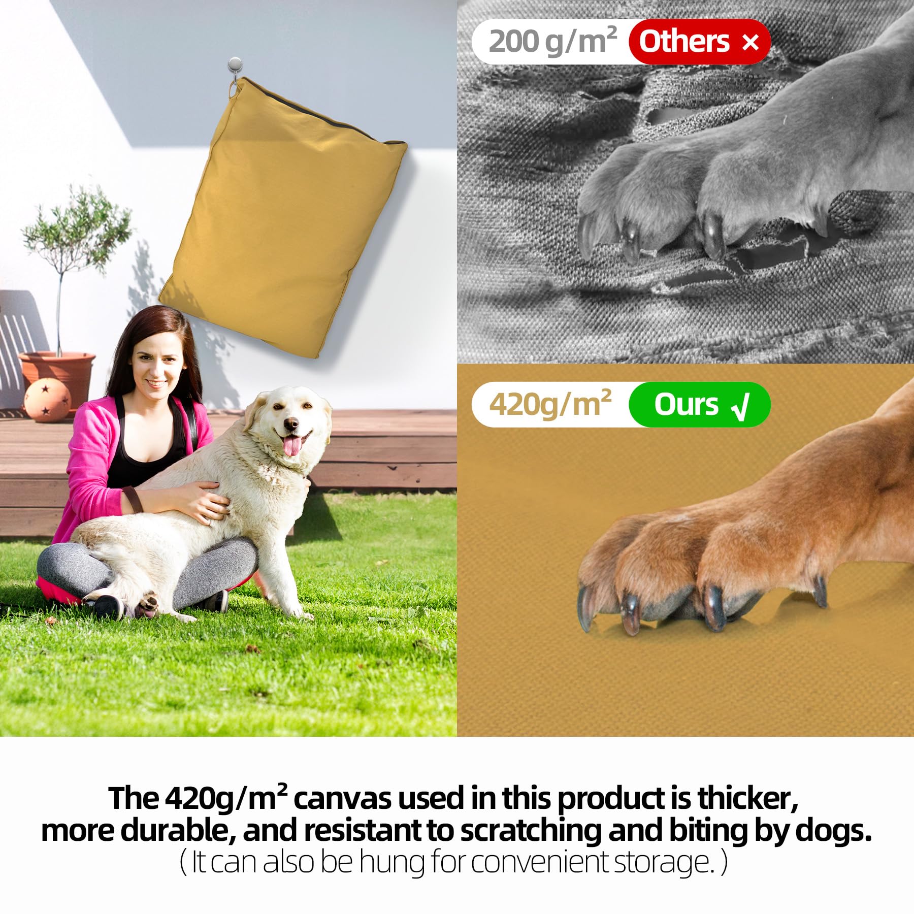 Sytopia 42'' Canvas Indestructible Outdoor Dog Bed with Waterproof Washable Removable Cover for Extra Large Dogs, Indoor and Patio Pet Pad, Yellow - image 2