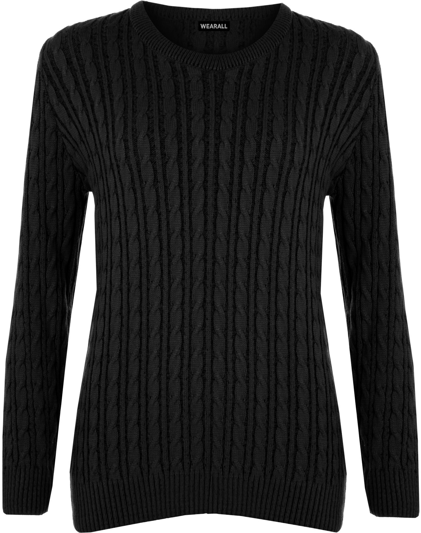WearAll Women's Cable Knit Long Sleeve Top Ladies Jumper Sweater - Black - 16-18