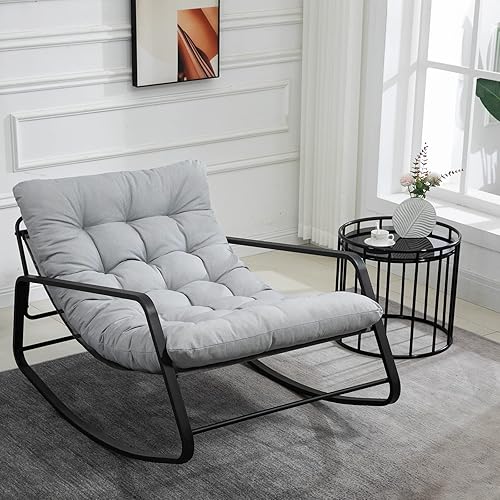Miniatura 1 de ZJhome Silla reclinable mecedora de tela de lino para guardería cómoda silla tapizada para sala de estar dormitorio patio gris