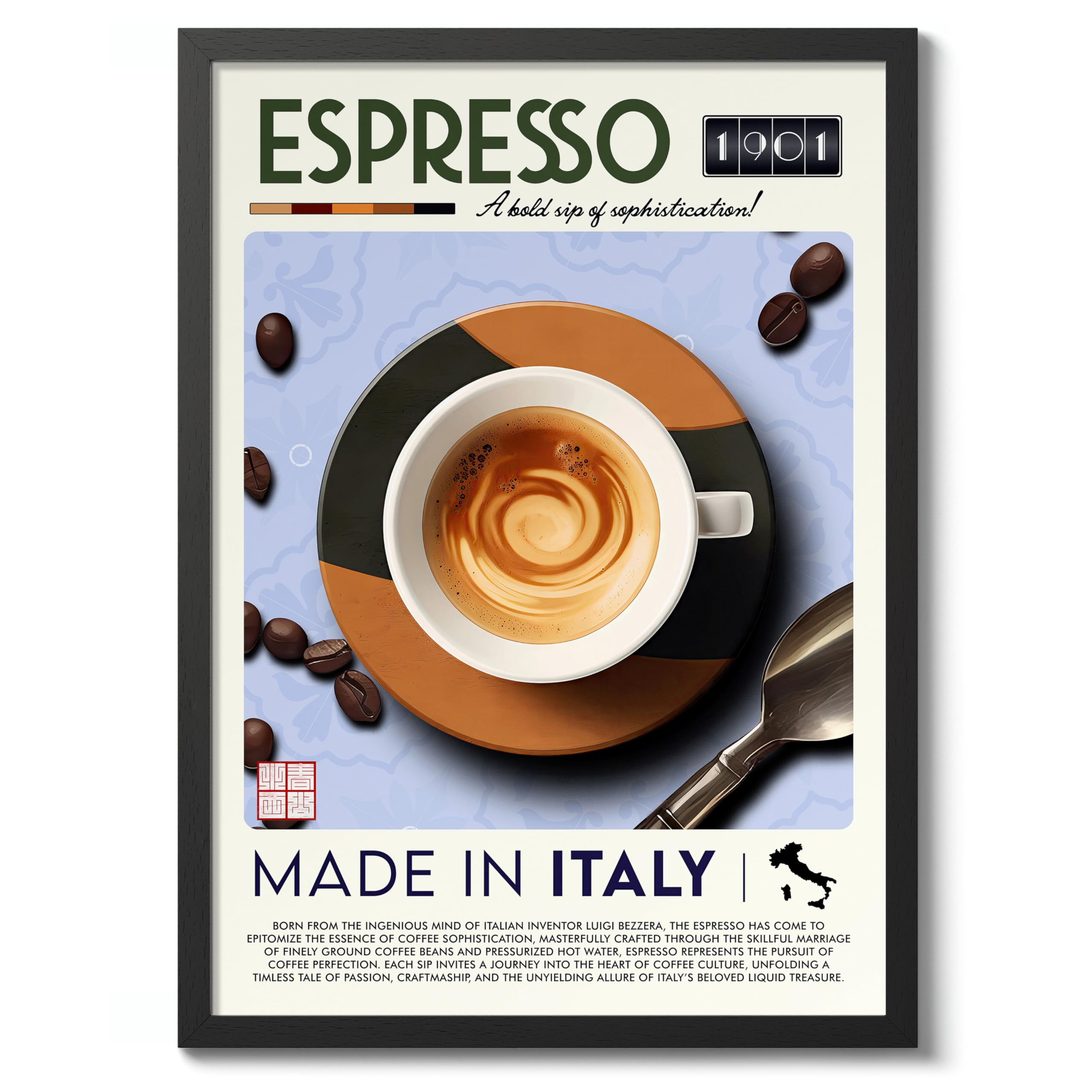 Espresso Kitchen Poster, Food Wall Art Modern Print, Restaurant Decor, Chef Dining Room Interior Design, Archival Matte, A5 (Black Frame) - 21x14.8cm โ image 1
