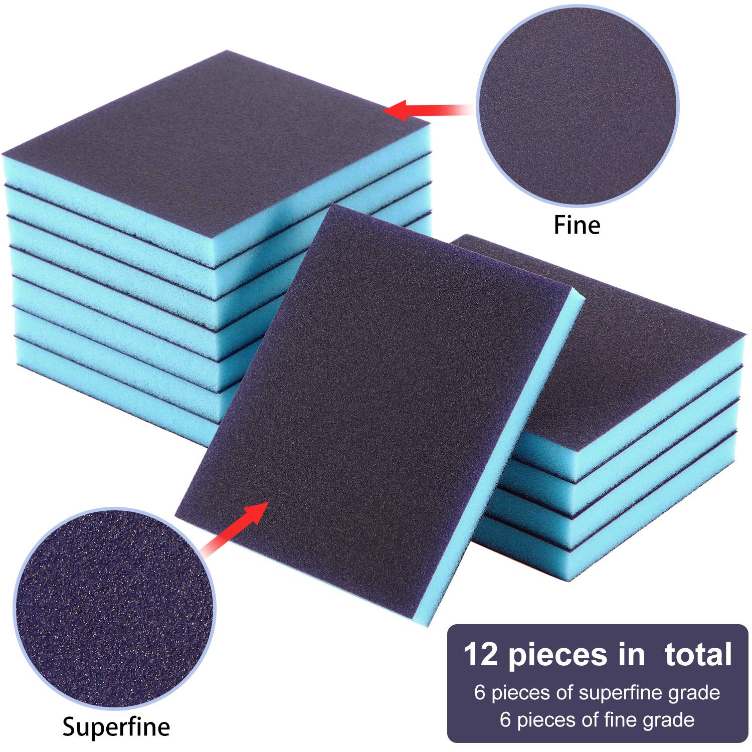 Bates - Lot De 12 éponges De Ponçage, 9,9 X 12 Cm, Grain 80/100/120/180, Bloc De Papier Abrasif, Blocs De Papier Abrasif, Blocs De Ponçage Pour Bois, éponges De Ponçage, Blocs De