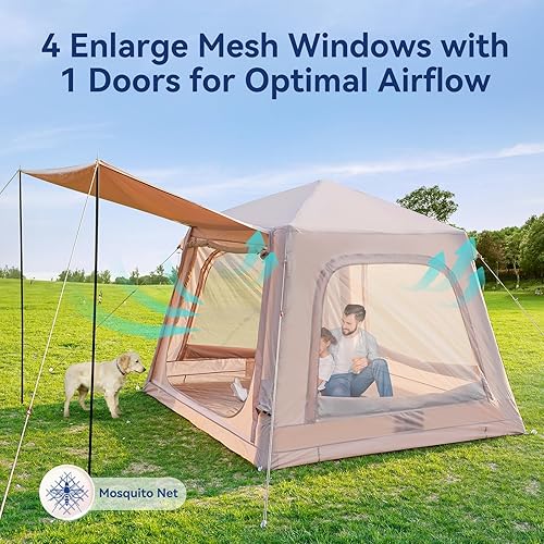 Miniatura 7 de Tienda de campaña inflable con toldo, carpas inflables Oxford impermeables para acampar con bomba de mano, tienda de aire al aire libre fácil de