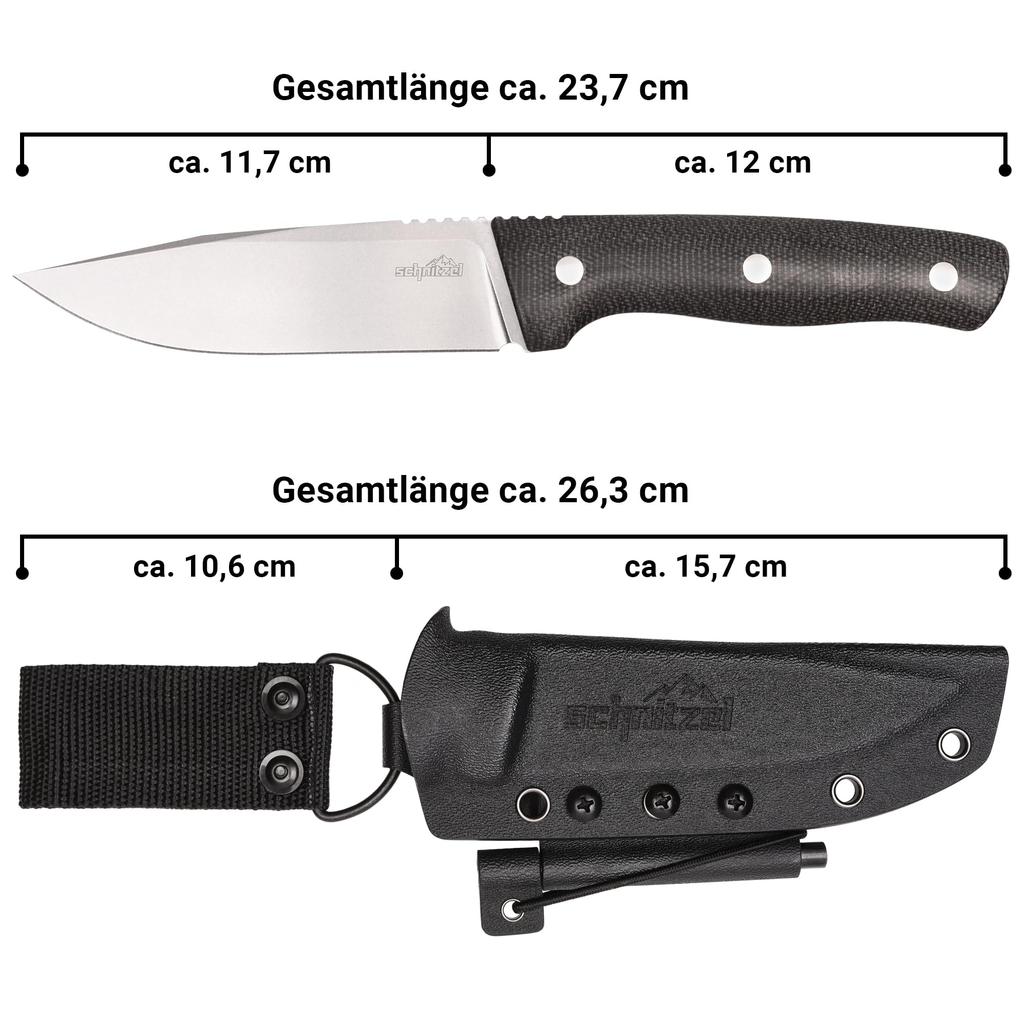 SCHNITZEL KVIN - Outdoormesser mit Kydex - Scheide, Braun/Orange | Dangler - Tragesystem - §42A konform - Bushcraft-, Outdoor-, Freizeit-Messer für Erwachsene, Wandern, Schnitzen