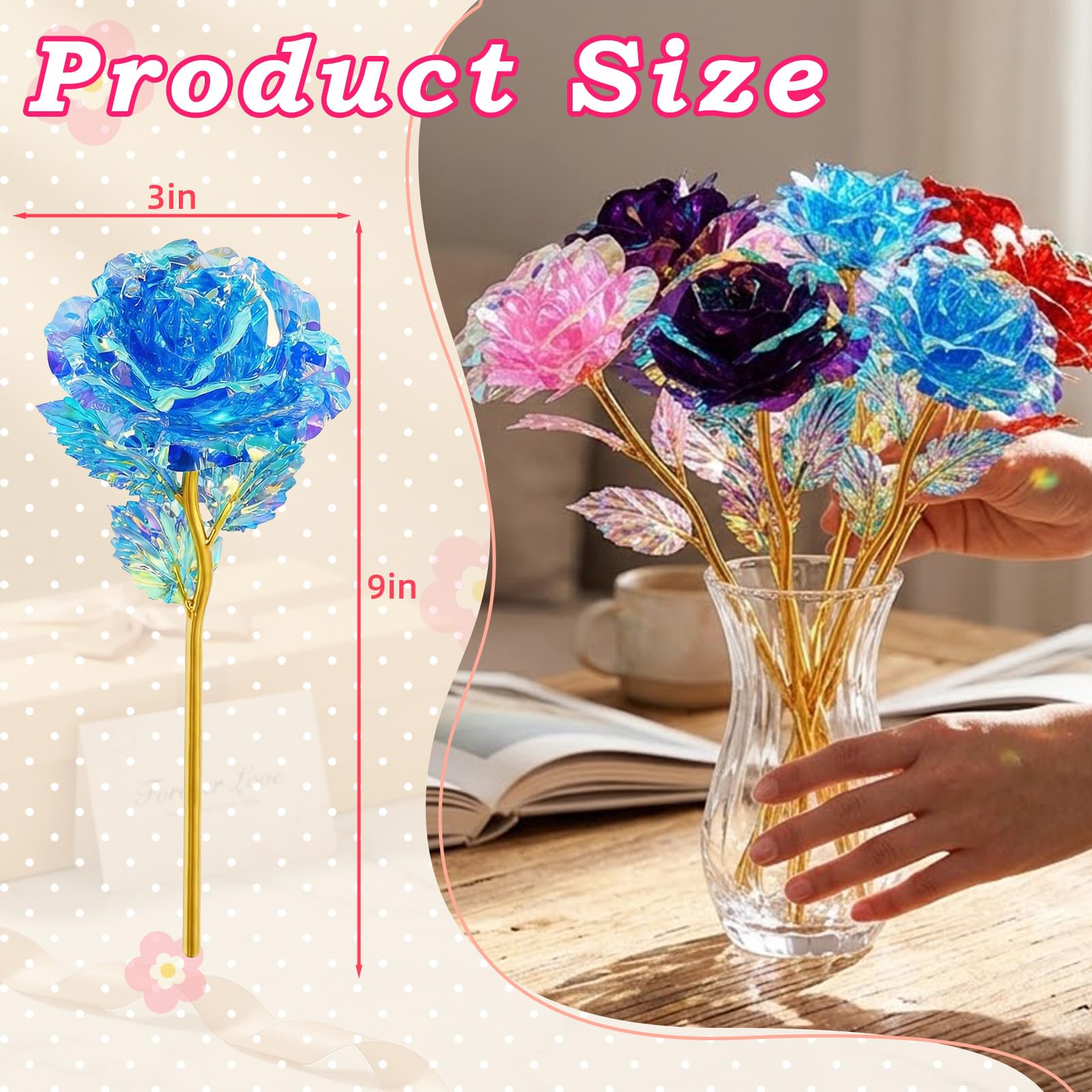 Lot De 12 Roses Artificielles Galaxie 24 Carats – 4 Couleurs (rouge, Rose, Violet, Bleu), Cadeau Romantique