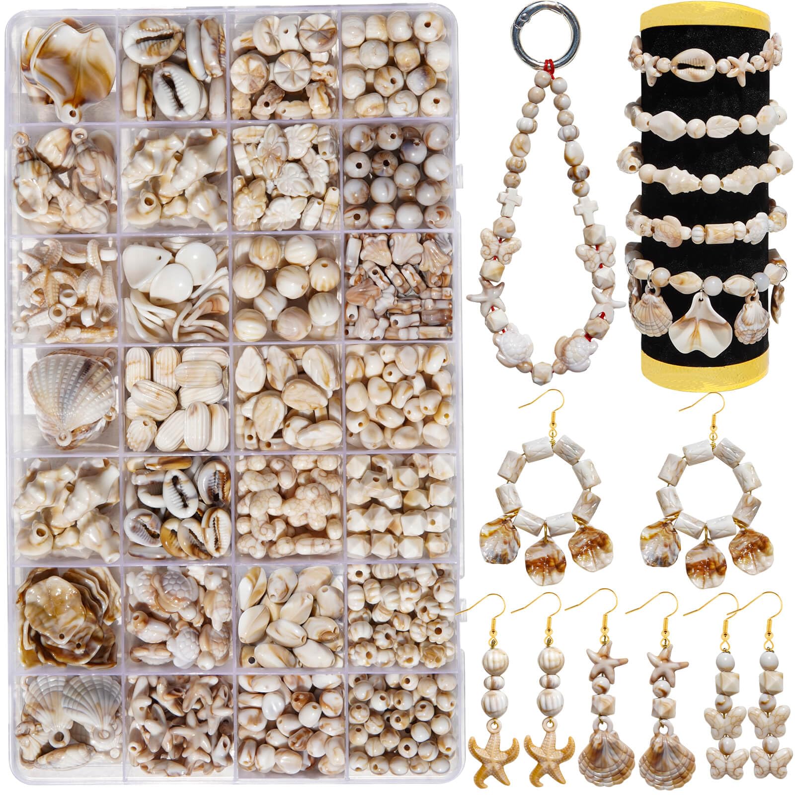 Photo 1 of 680+Pcs Ocean Beads for Bracelets Making Kit, Imitation Boho Ocean Beach Shell Bead Charms Starfish Beads Summer Sea Dangle Pendant for Jewelry Making Necklace Earring Bracelet Anklet DIY Craft