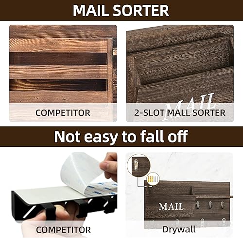 Miniatura 5 de Heylor Soporte para llaves para pared, correo y llaves, soporte de pared con doble gancho para llaves y perchero de pared, organizador de llaves