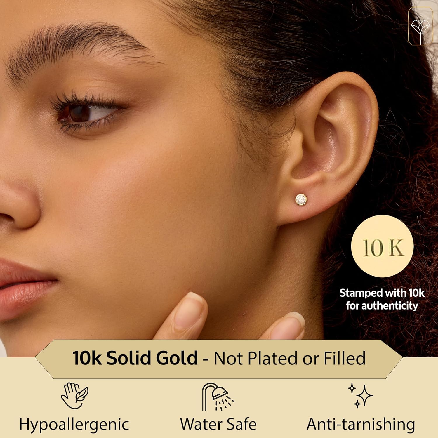 Solid 10K Gold 1/2 cttw Lab Grown Diamond Bezel Stud Earrings for Women | 5MM Round Yellow Gold Diamond Earrings with Push Backs | Hypoallergenic Earring Studs by MAX + STONE