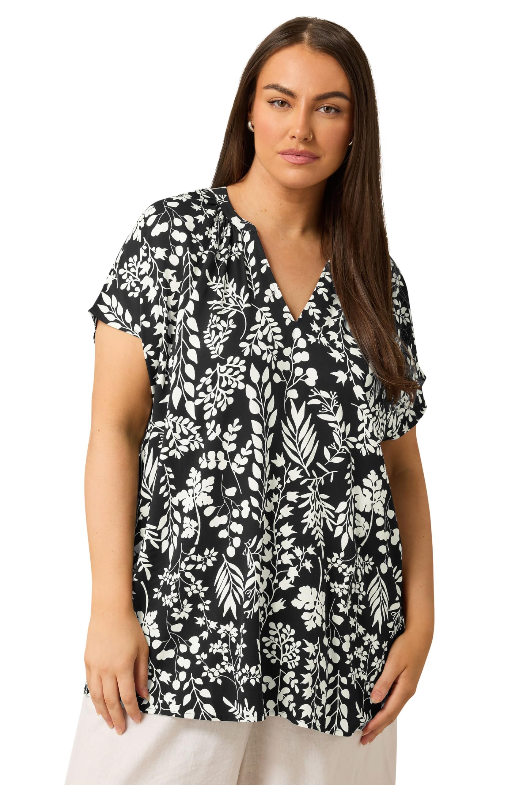 Evans Women's Black Leaf Print Blouse Size 26-28