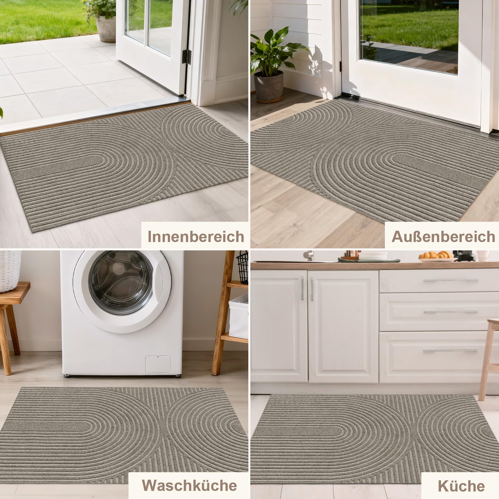 Fußmatte Innen Außen 50x80cm, rutschfeste Schmutzfangmatte mit Saugkraft, Fussmatte Waschbar Langlebig für Haustür, Flur, Balkon, Küche - Beige
