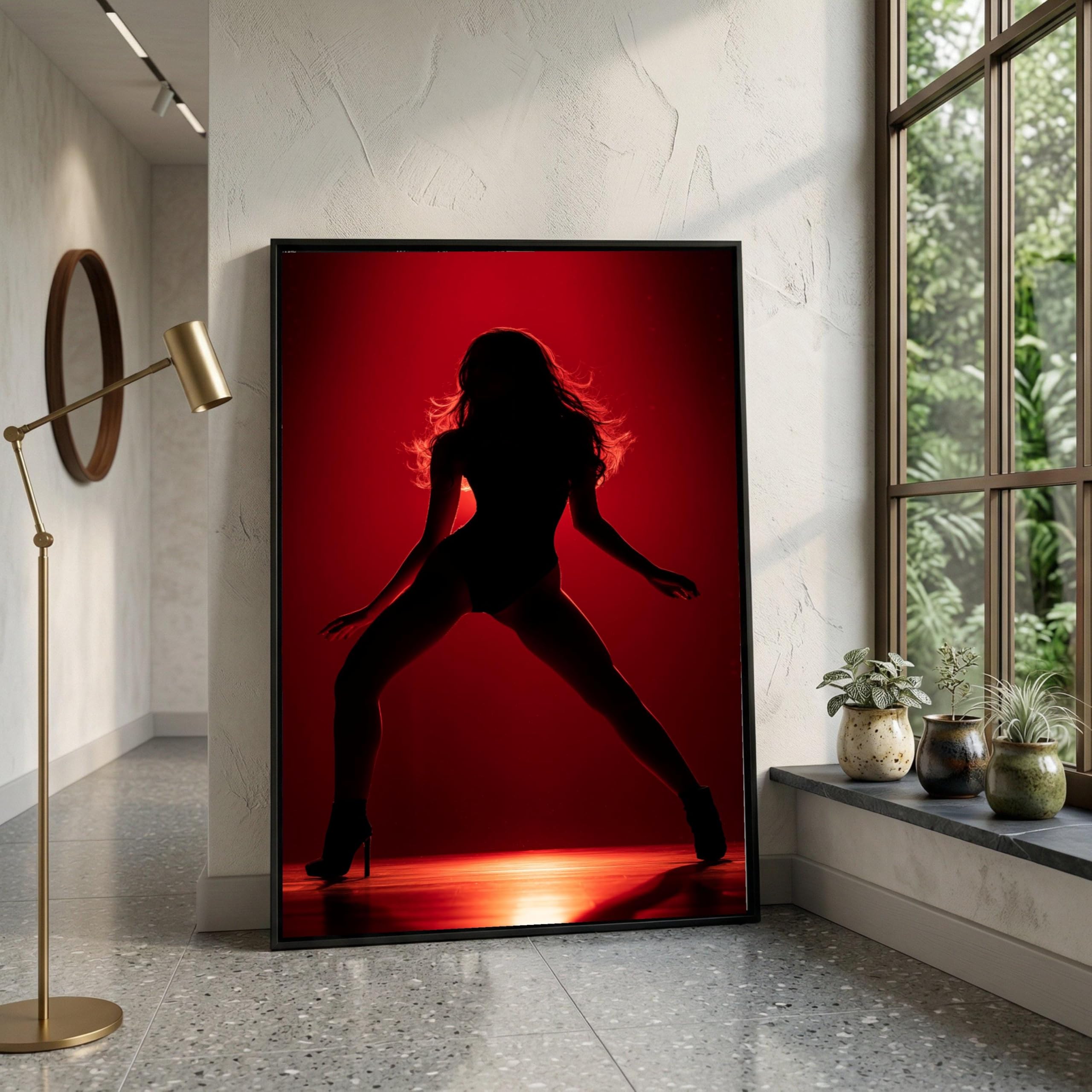 XBTYKPB Silhouette of Dancing Woman, Red Canvas, Dance Pose Canvas Wall Art, Home Decor, Modern Canvas Print Posters Painting(50x75cm/Frameless)