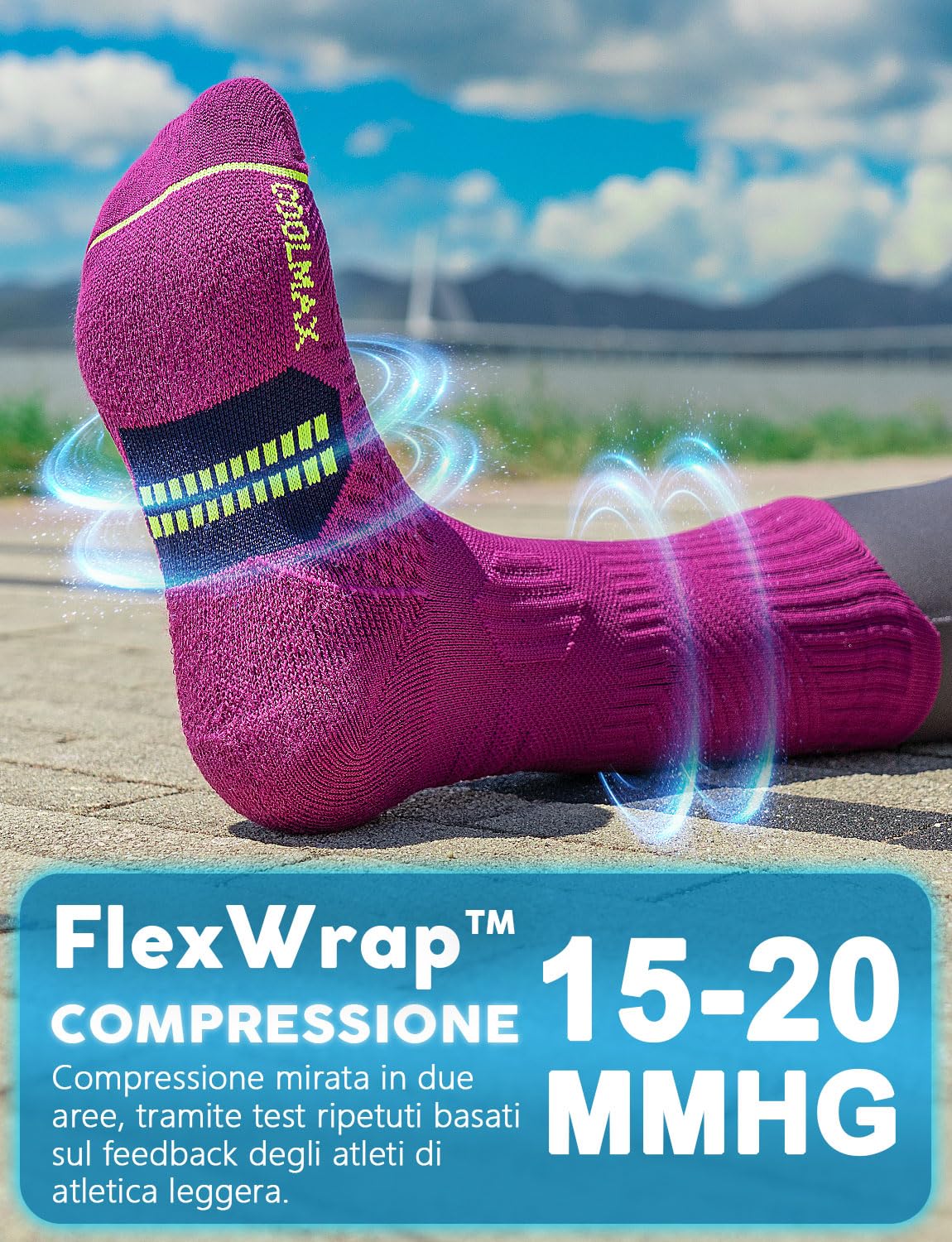 Juclise Coolmax - Calzini a compressione in viscosa di bambù, traspiranti, anti-vesciche, per escursionismo, sport