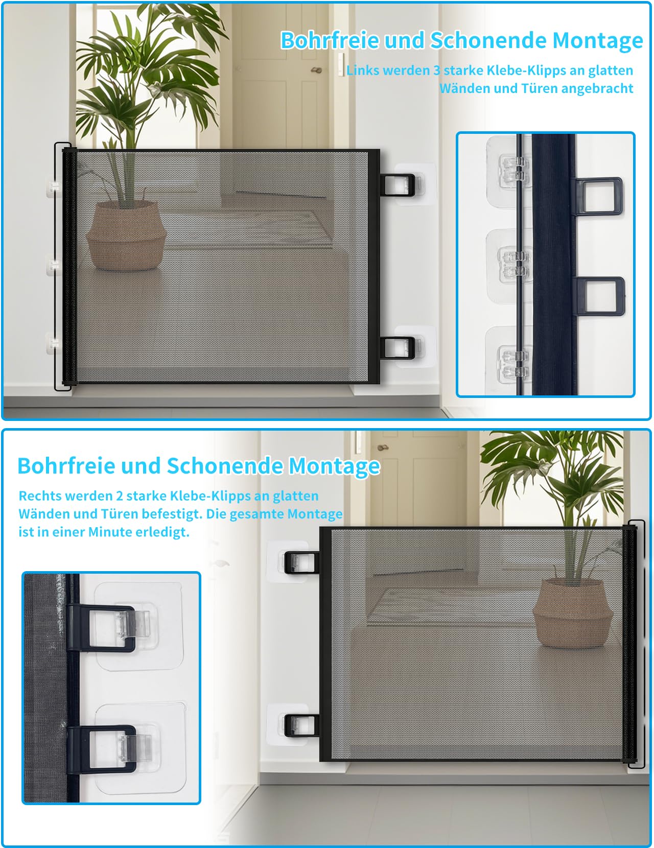 Treppenschutzgitter Ausziehbar für Babys, 0-150cm Treppenschutzgitter Türschutzgitter Ausziehbar Geeignet für Innen Außenbereich, Sicherheitsgitter (Schwarz-150CM), Inklusive Installationszubehör